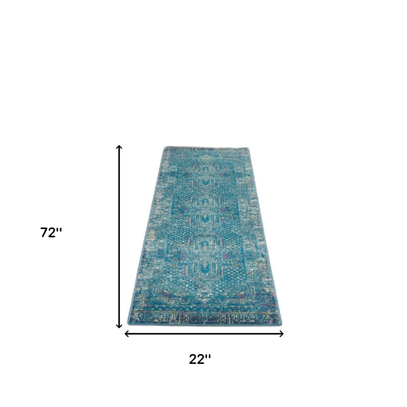 6' Blue Southwestern Power Loom Runner Rug