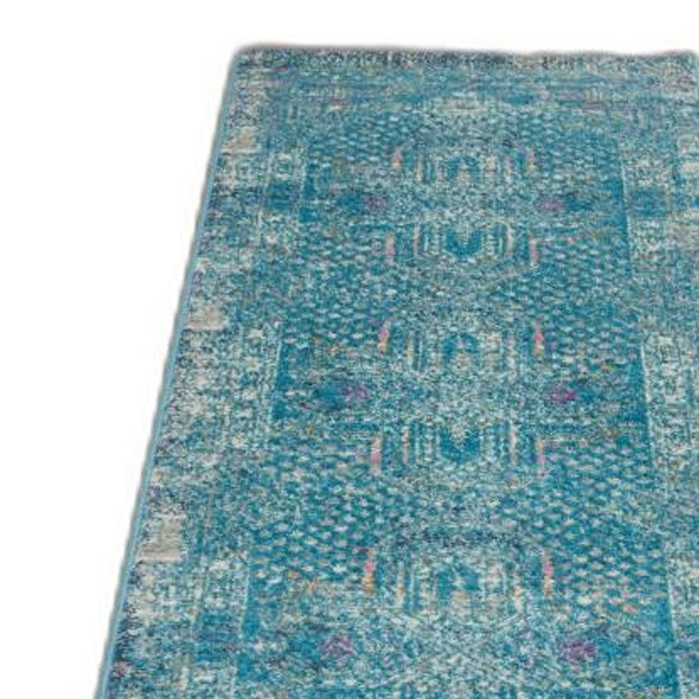 10' Blue Southwestern Power Loom Runner Rug