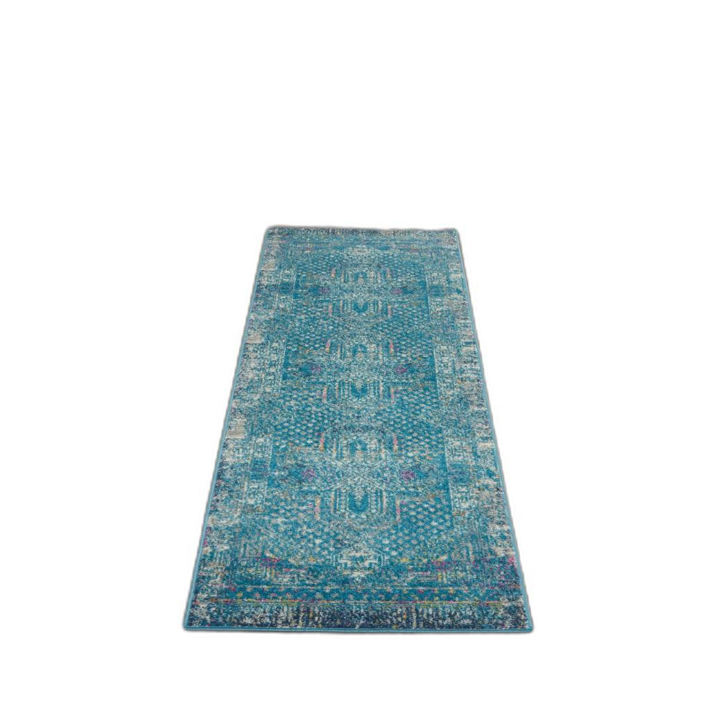 6' Blue Southwestern Power Loom Runner Rug