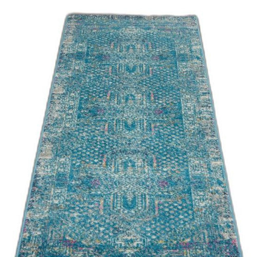 10' Blue Southwestern Power Loom Runner Rug