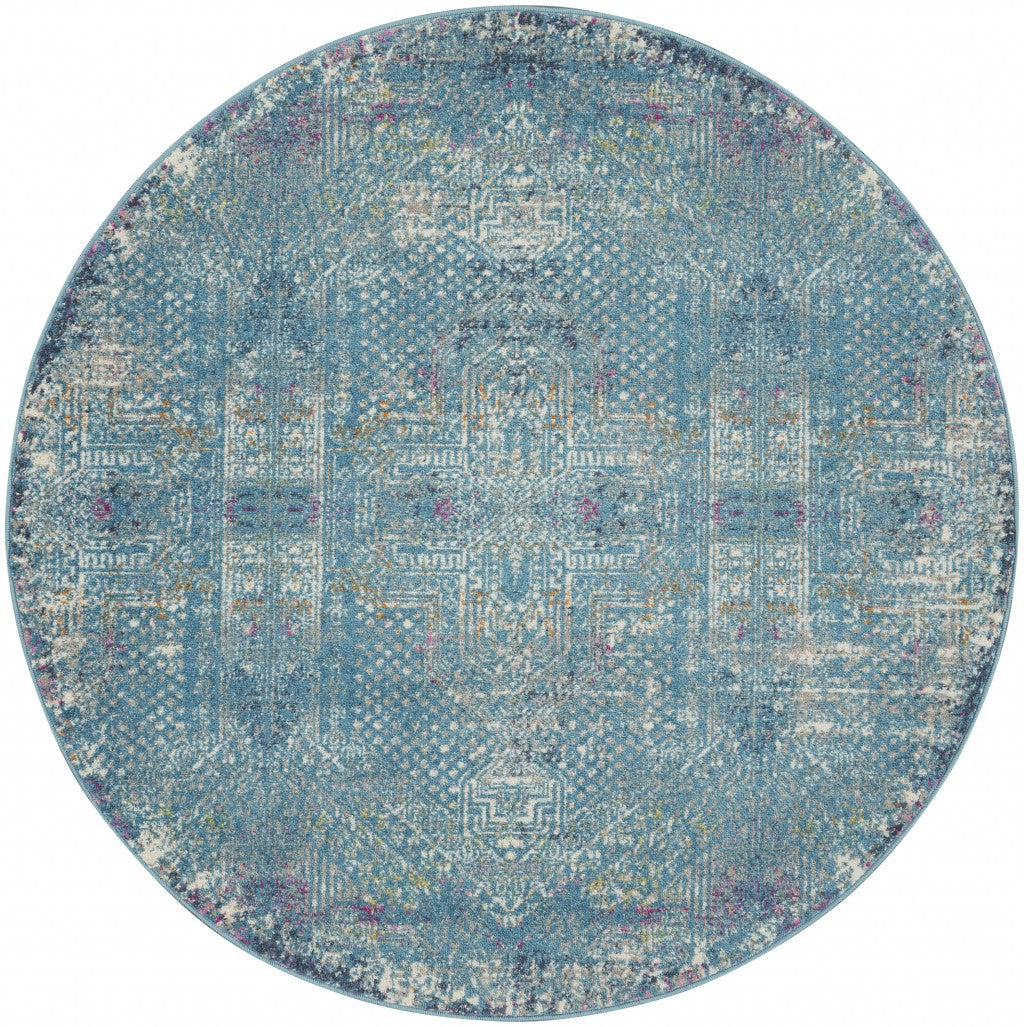 6' Blue Southwestern Power Loom Runner Rug