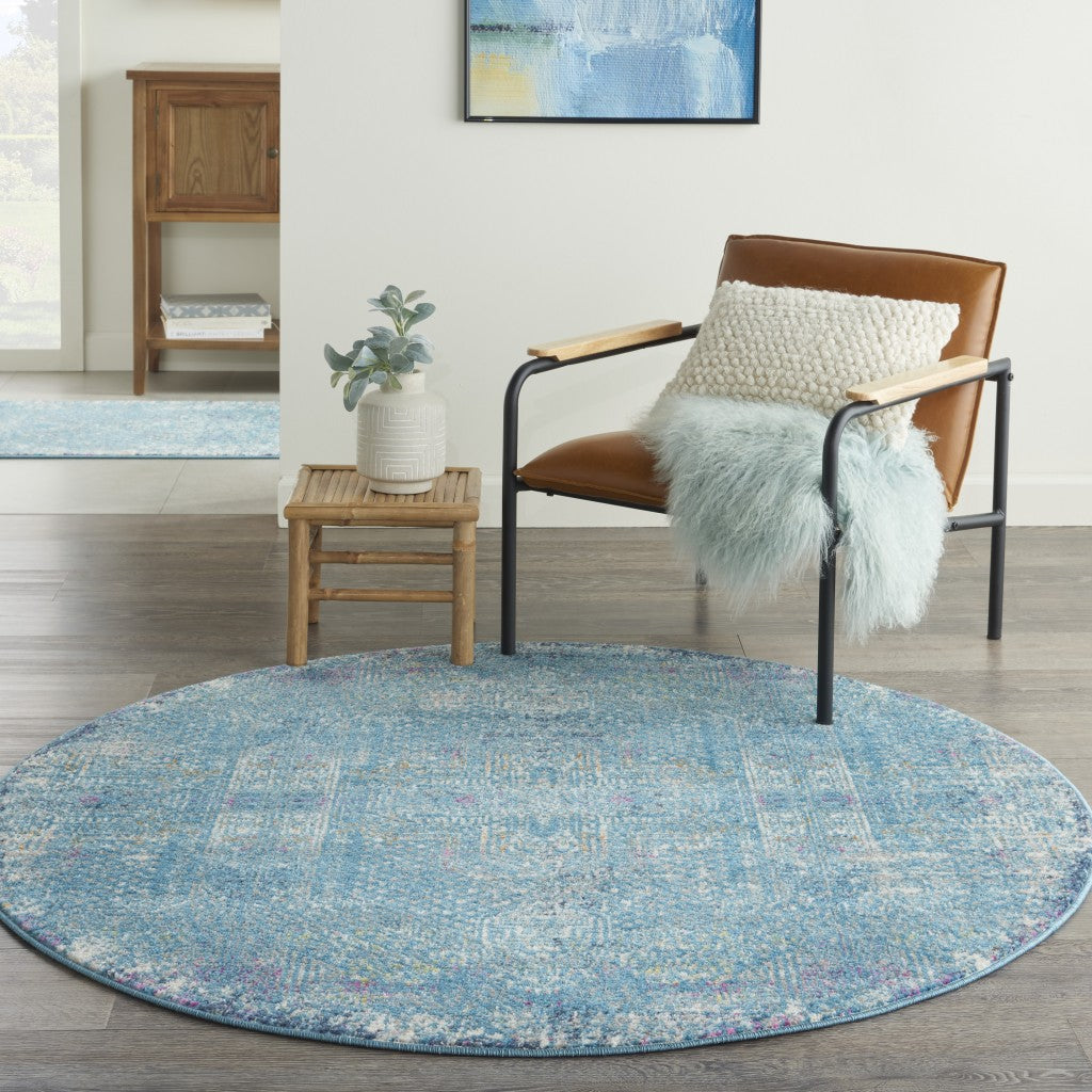 6' Blue Southwestern Power Loom Runner Rug