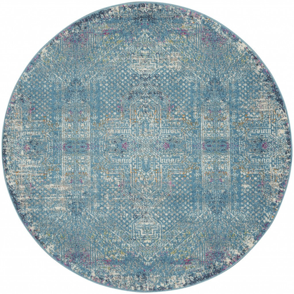 6' Blue Southwestern Power Loom Runner Rug