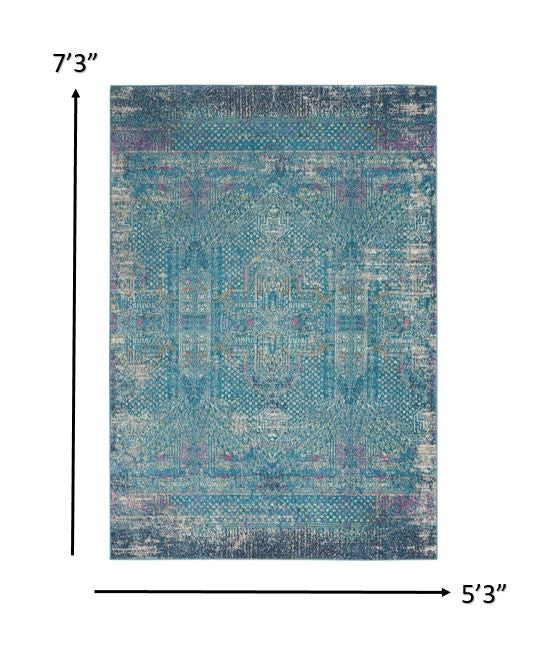 6' Blue Southwestern Power Loom Runner Rug