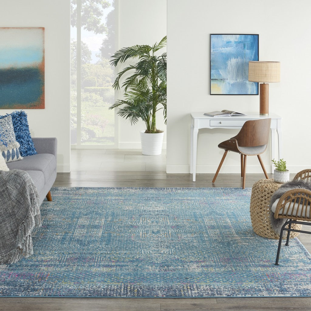 6' Blue Southwestern Power Loom Runner Rug