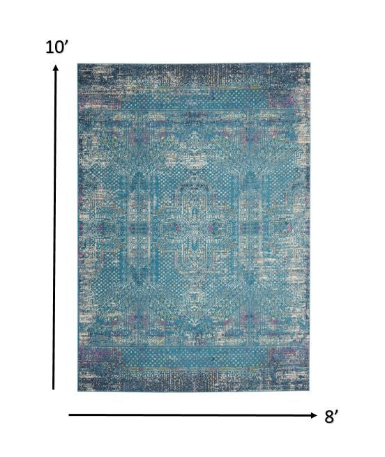 10' Blue Southwestern Power Loom Runner Rug