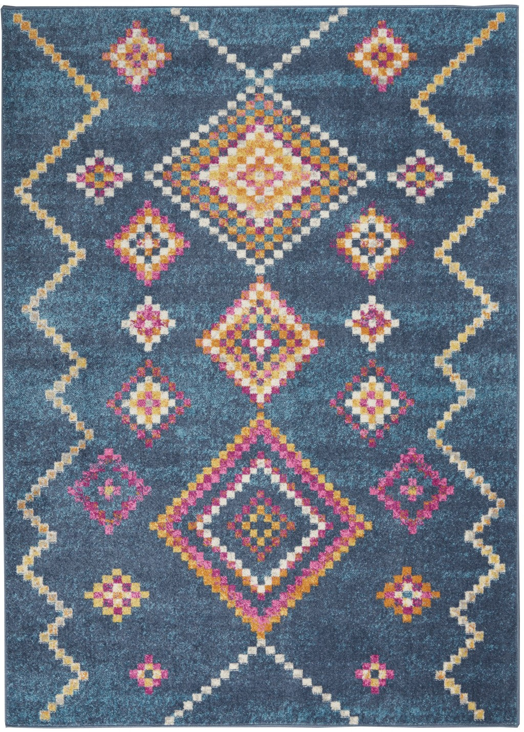 5' X 7' Navy Blue Southwestern Berber Area Rug