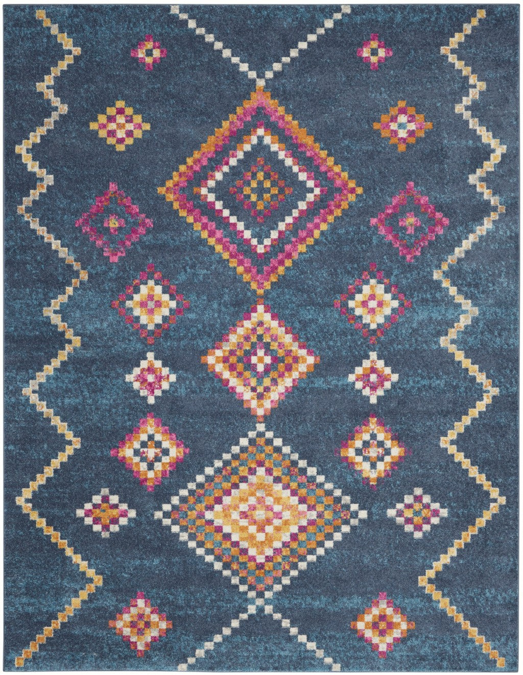 5' X 7' Navy Blue Southwestern Berber Area Rug