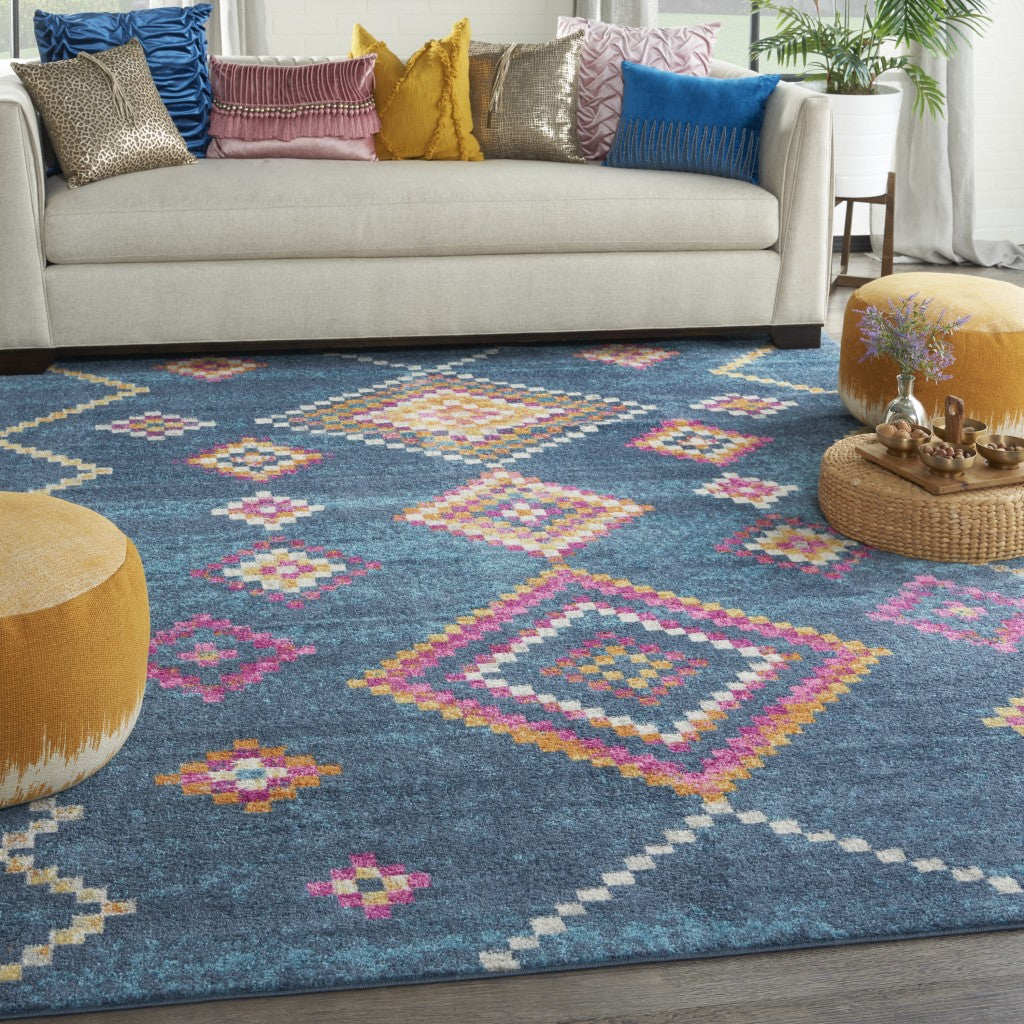 5' X 7' Navy Blue Southwestern Berber Area Rug