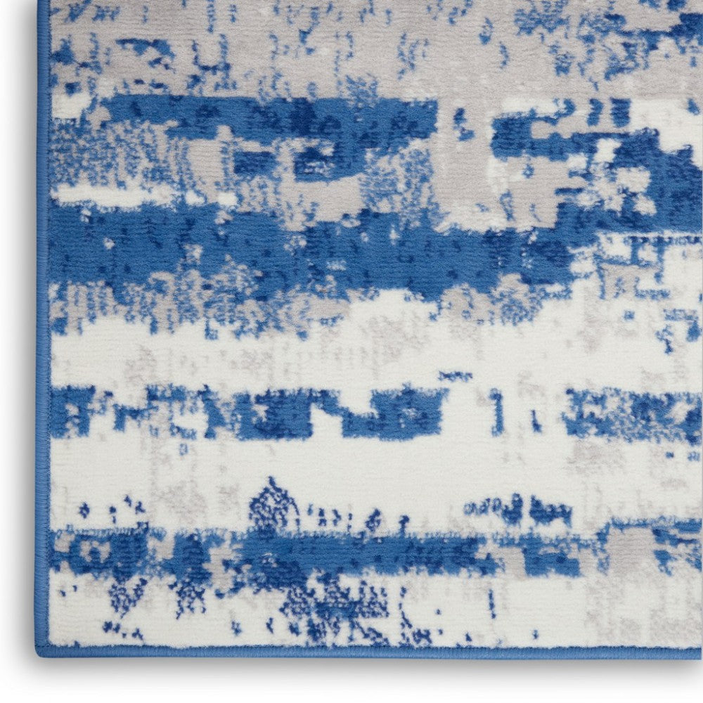 4' X 6' Blue And Ivory Ombre Dhurrie Area Rug