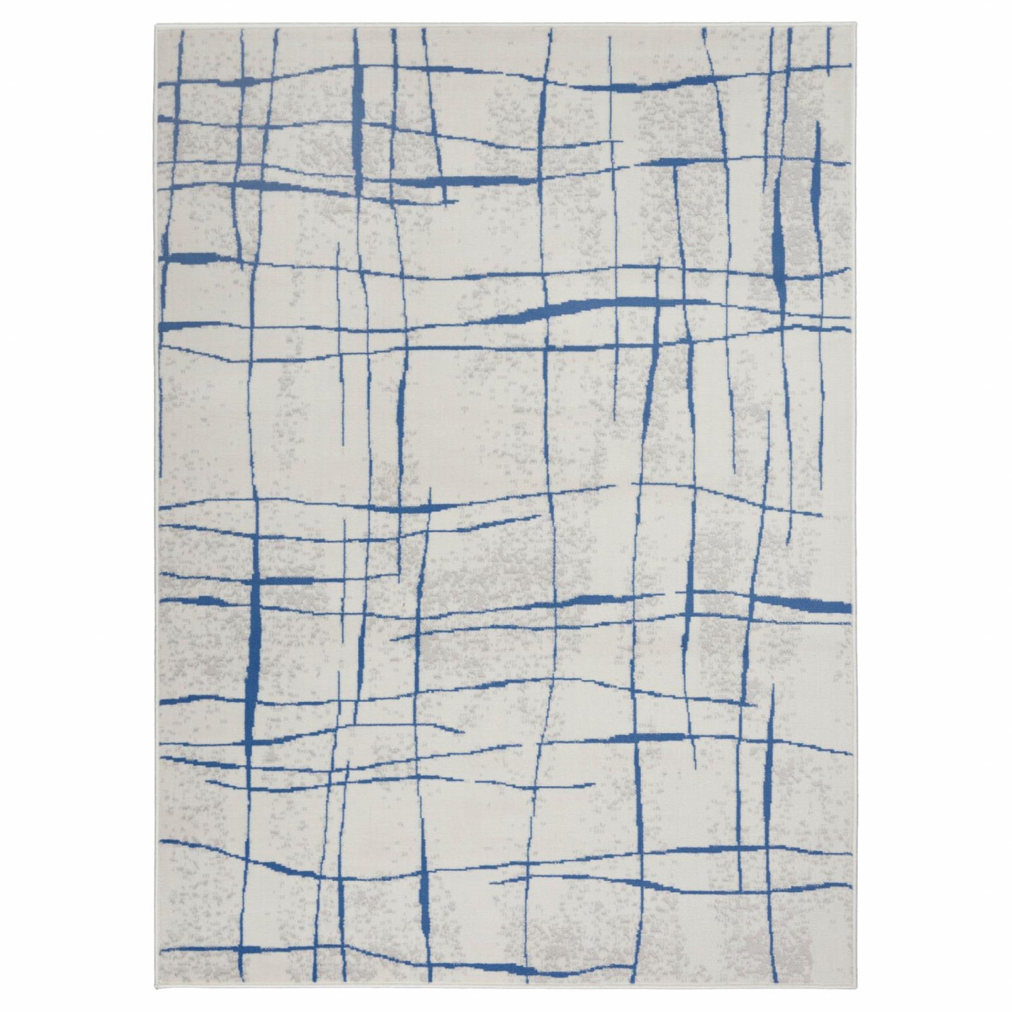 4' X 6' Blue And Ivory Abstract Dhurrie Area Rug