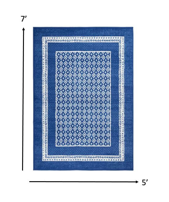 4' X 6' Navy Blue Geometric Dhurrie Area Rug