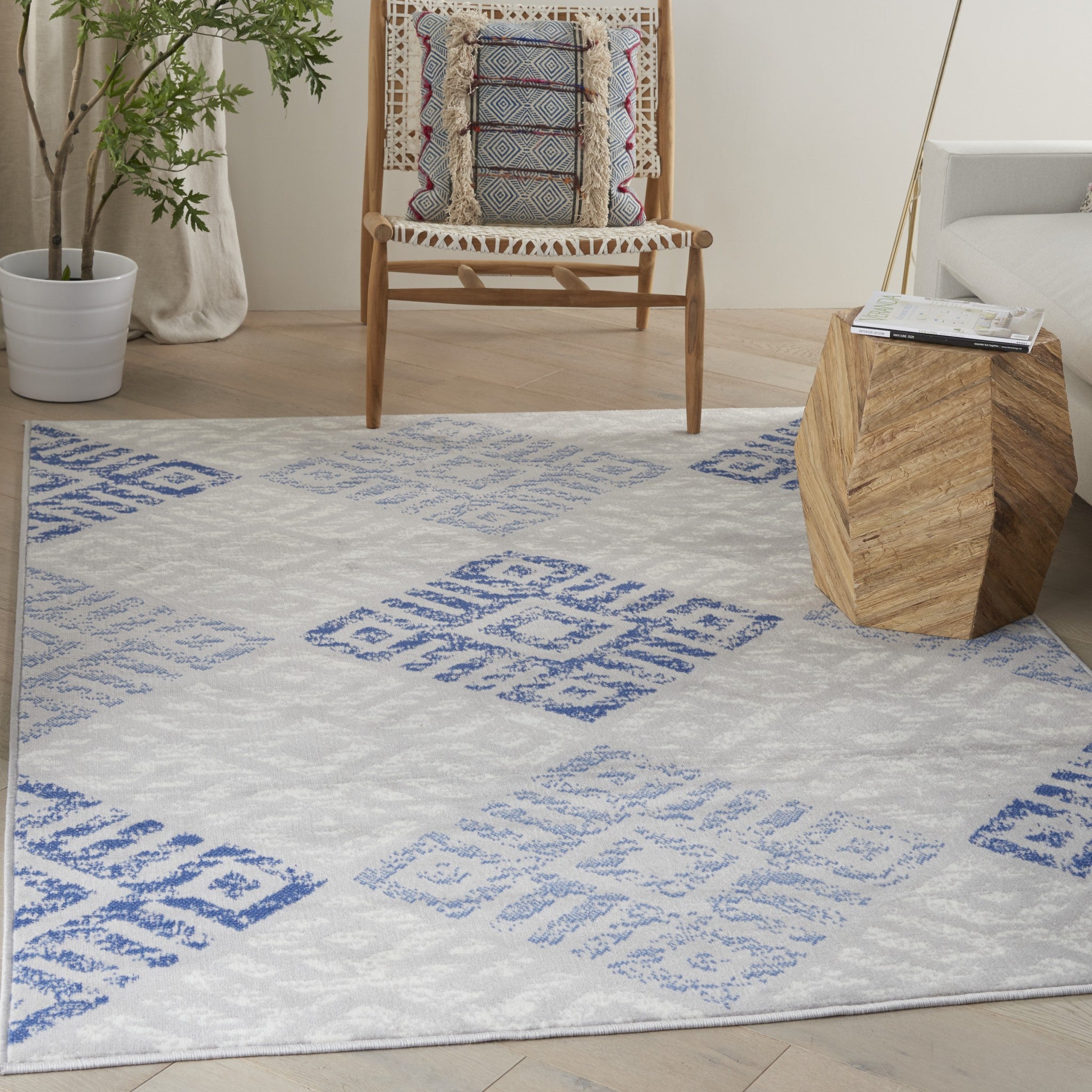 4' X 6' Blue Gray Geometric Dhurrie Area Rug