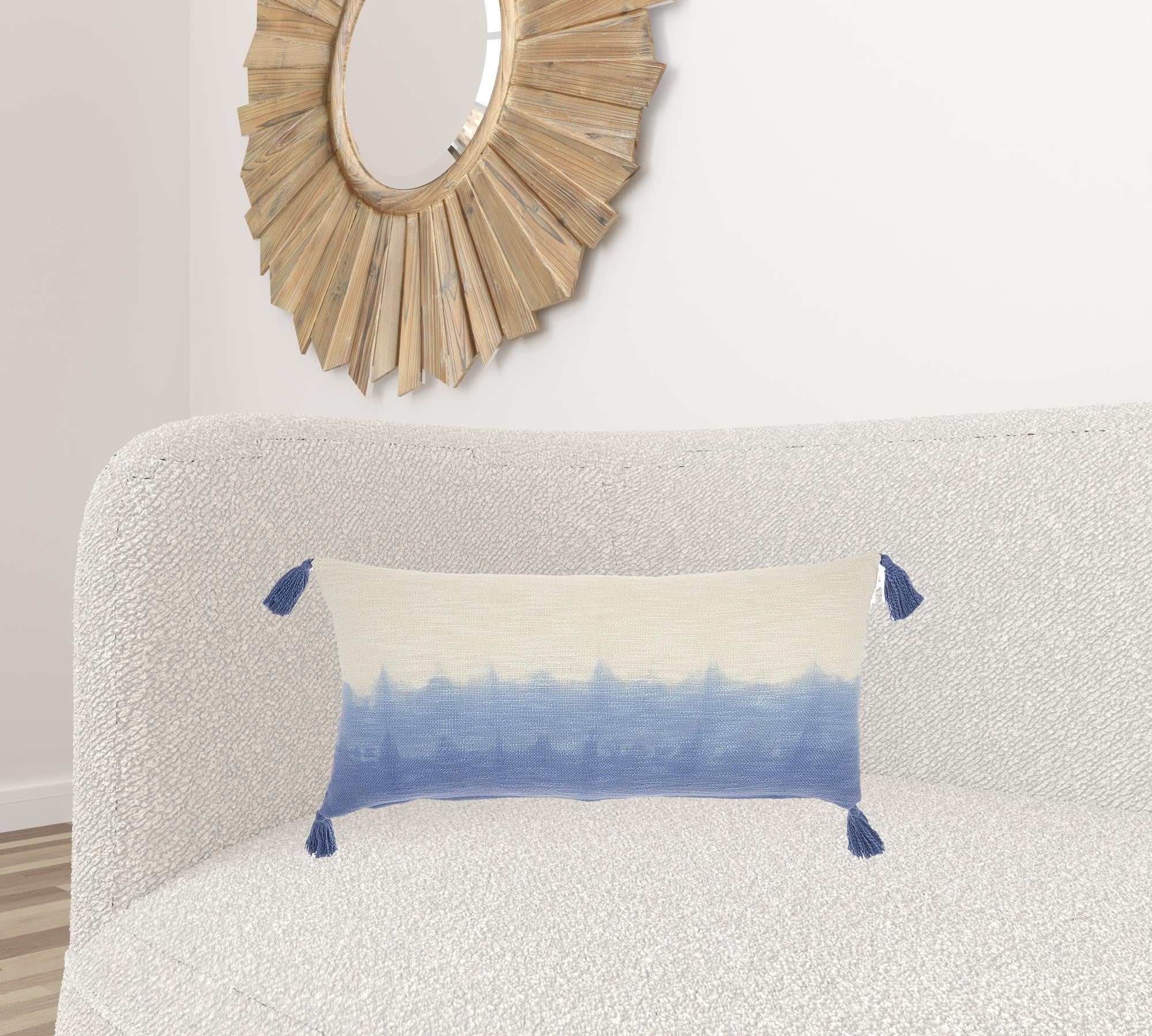 Blue Ombre Tasseled Lumbar Pillow