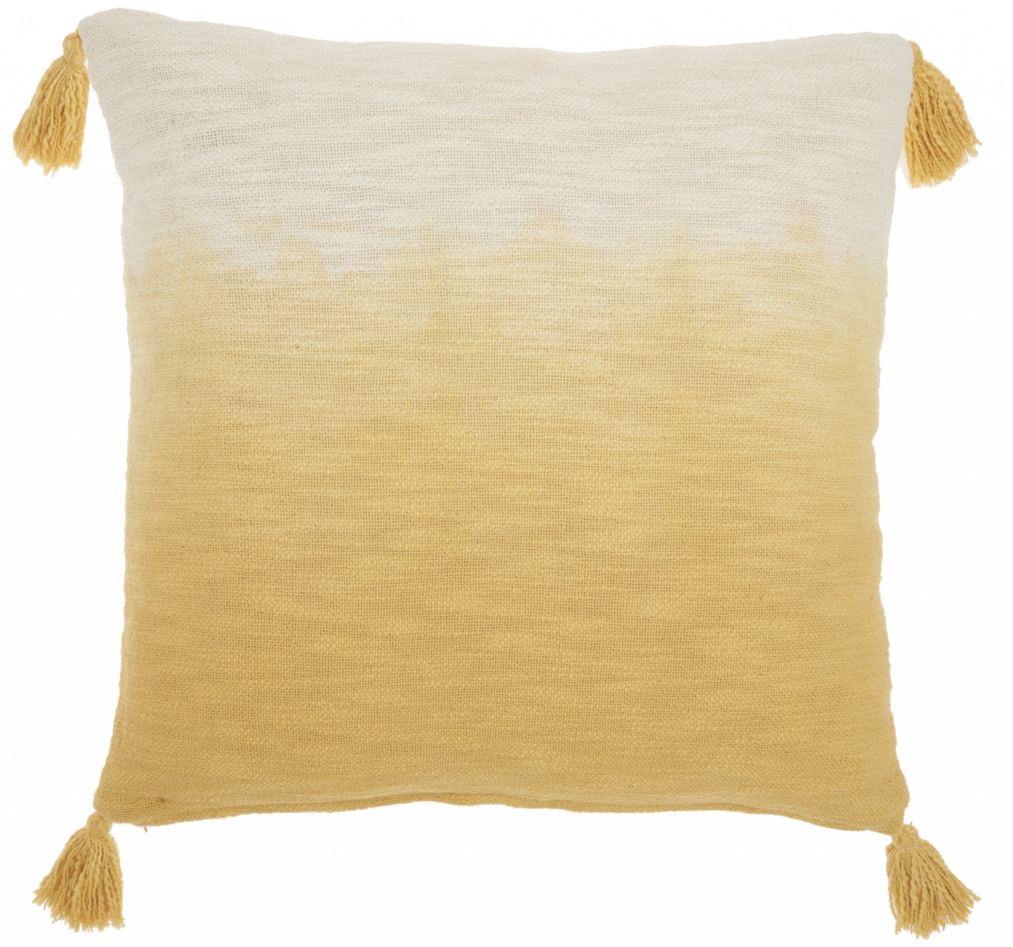 22" Yellow Ombre Tasseled Throw Pillow