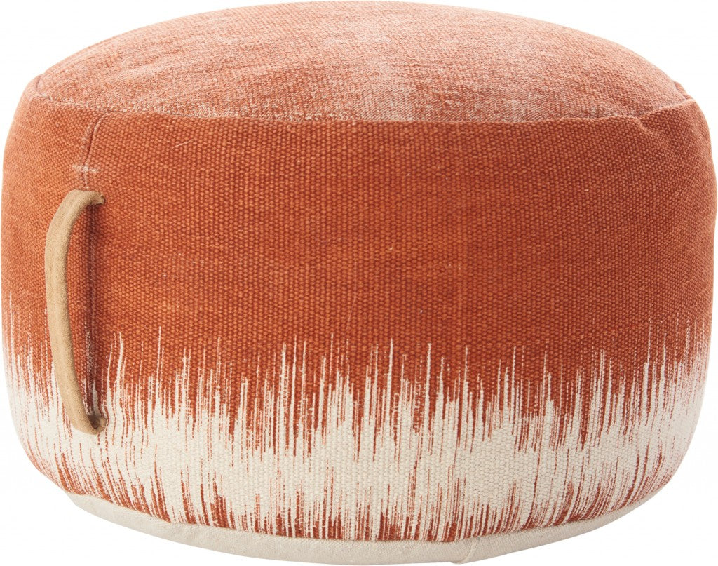 20" Terra Cotta And Abstract Round Pouf Ottoman