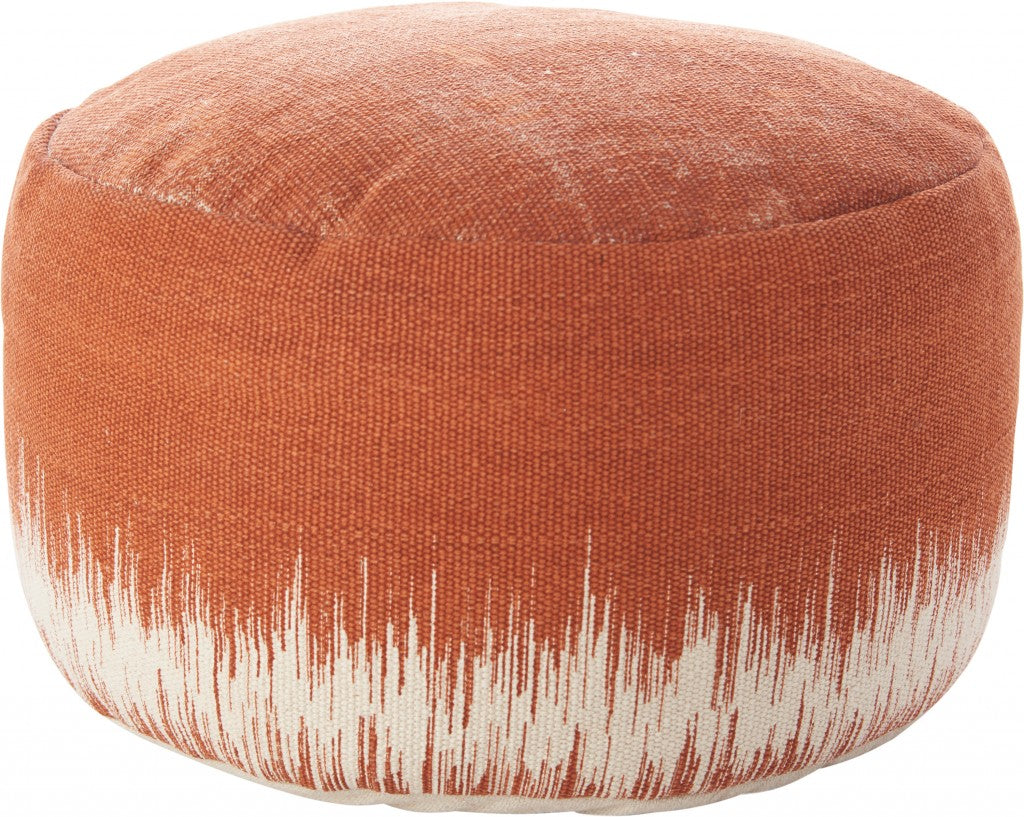 20" Terra Cotta And Abstract Round Pouf Ottoman