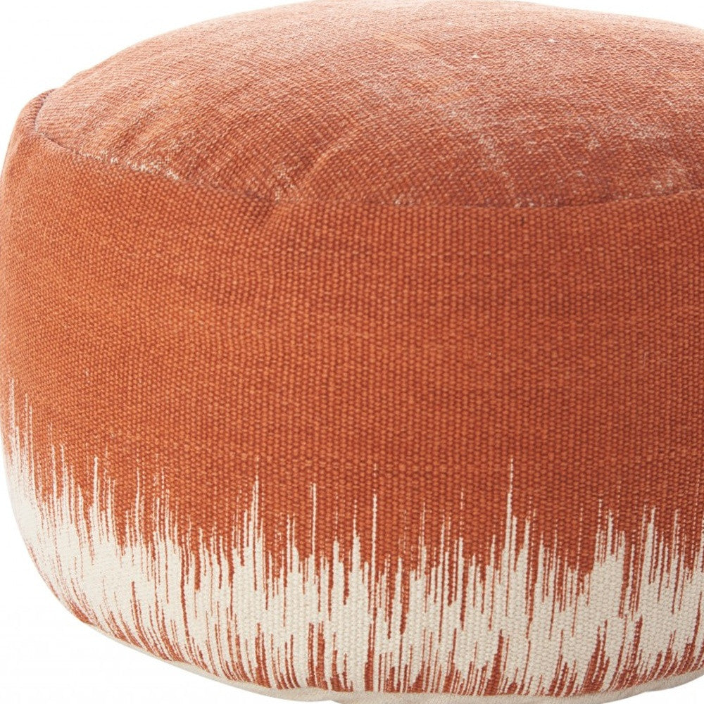 20" Terra Cotta And Abstract Round Pouf Ottoman