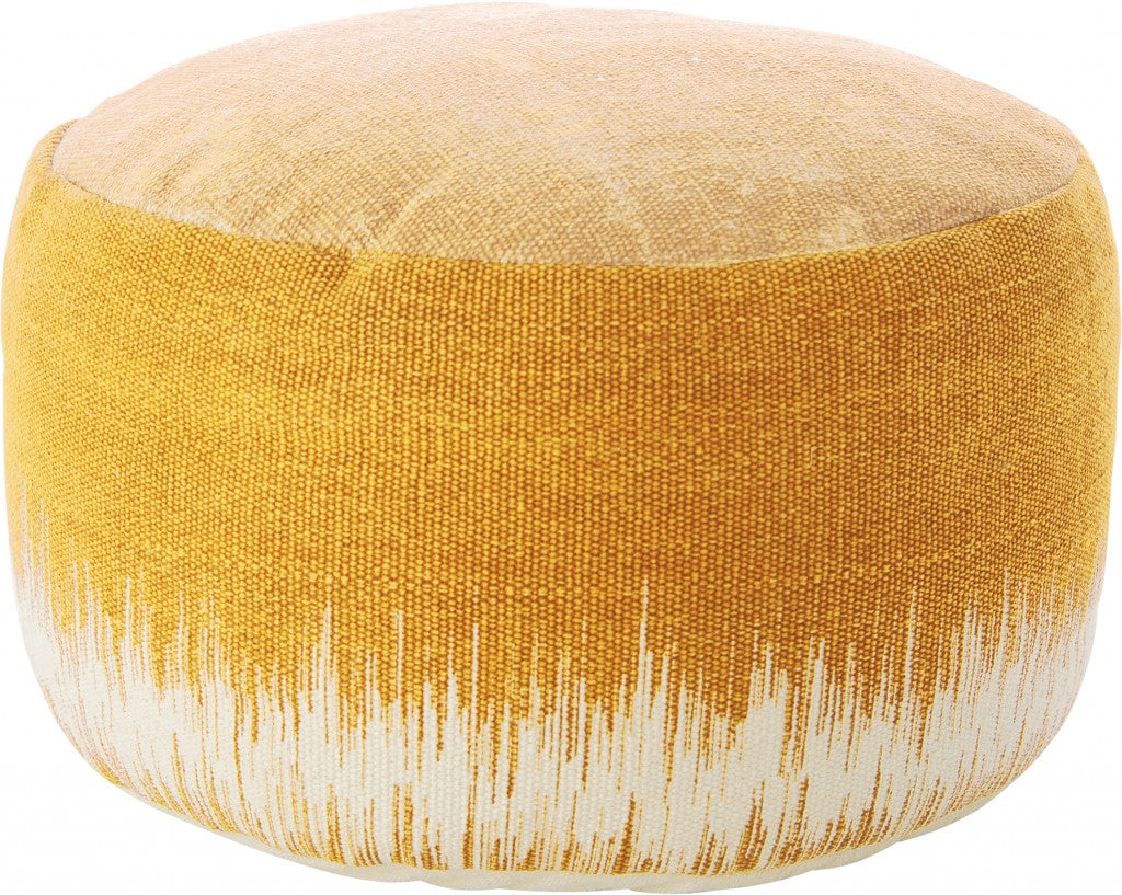 20" Yellow and White Cotton Round Abstract Pouf Ottoman