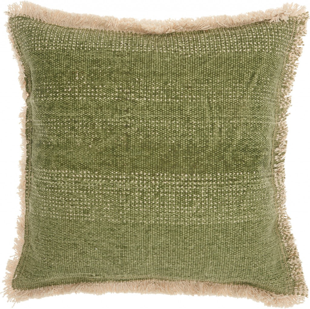 Deep Green Fringed Throw Pillow