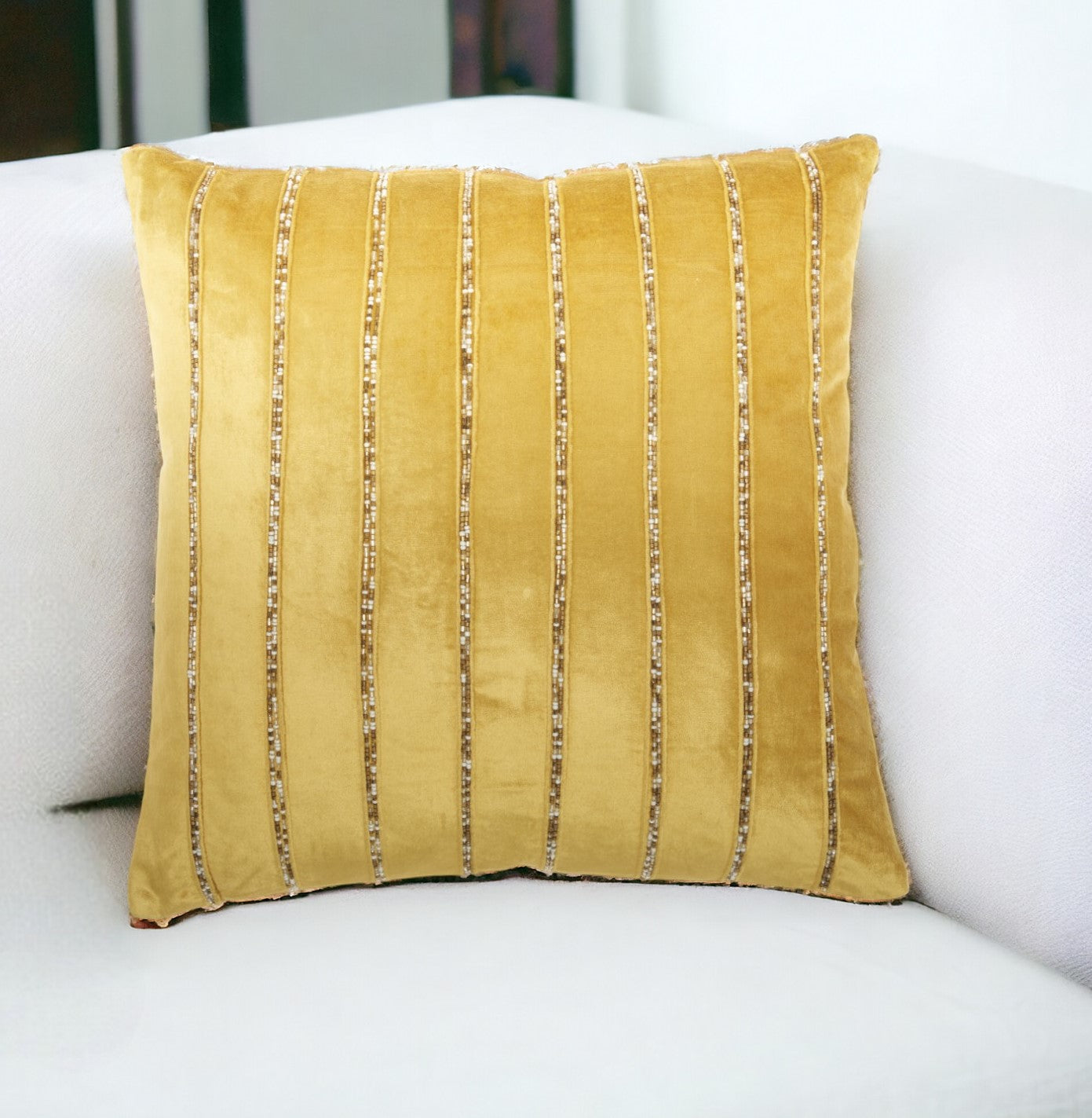 Glam Gold And Gold Accent Throw Pillow With Beaded Details