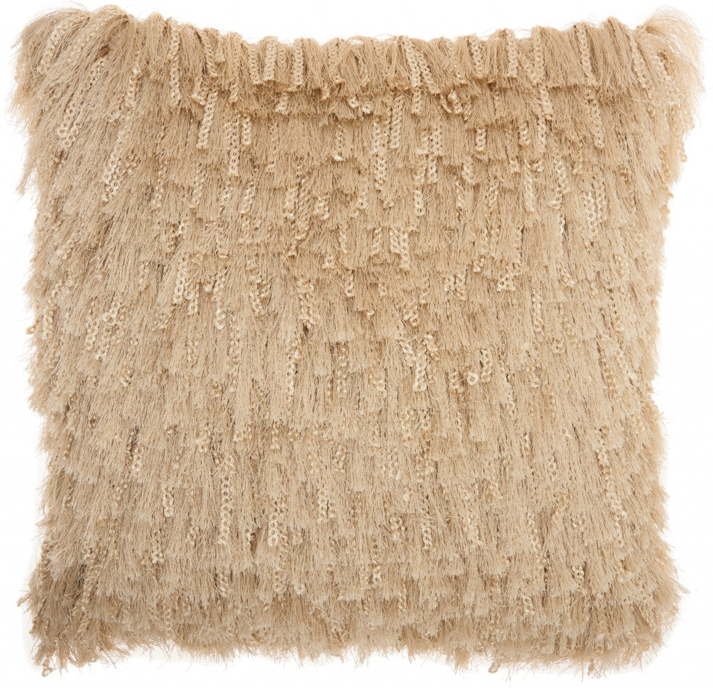 Soft Beige Shag Accent Pillow