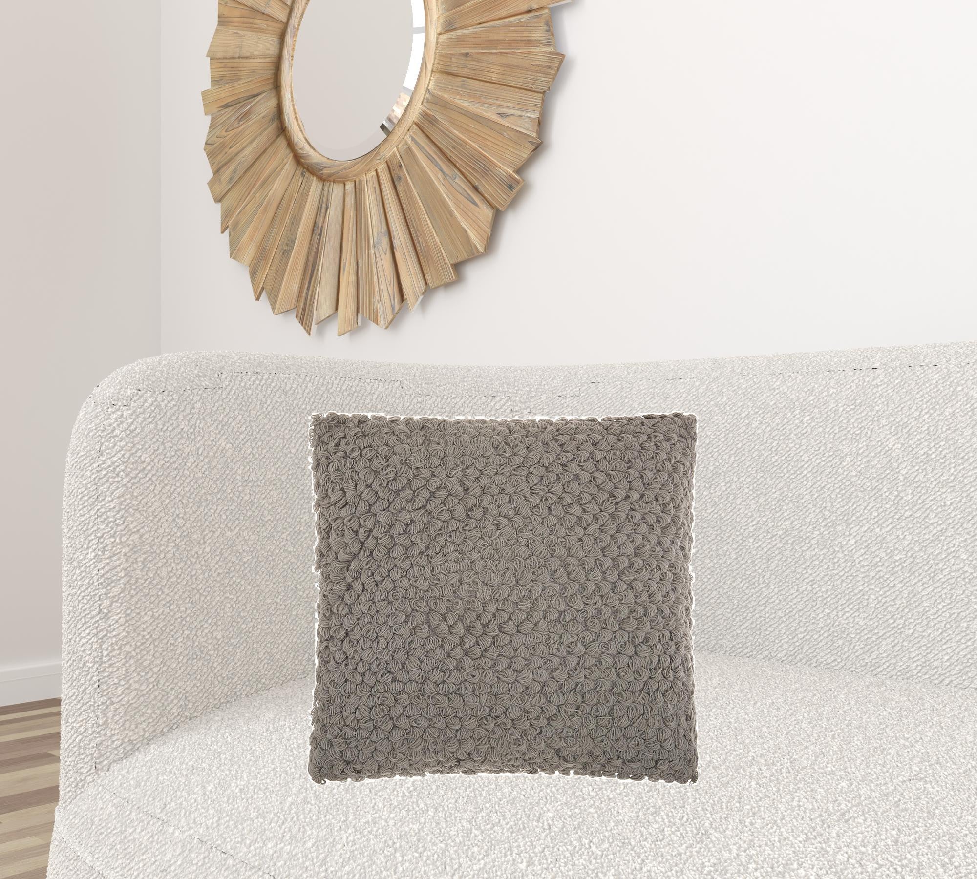 Curly Loops Light Gray Wool Cotton Blend Throw Pillow