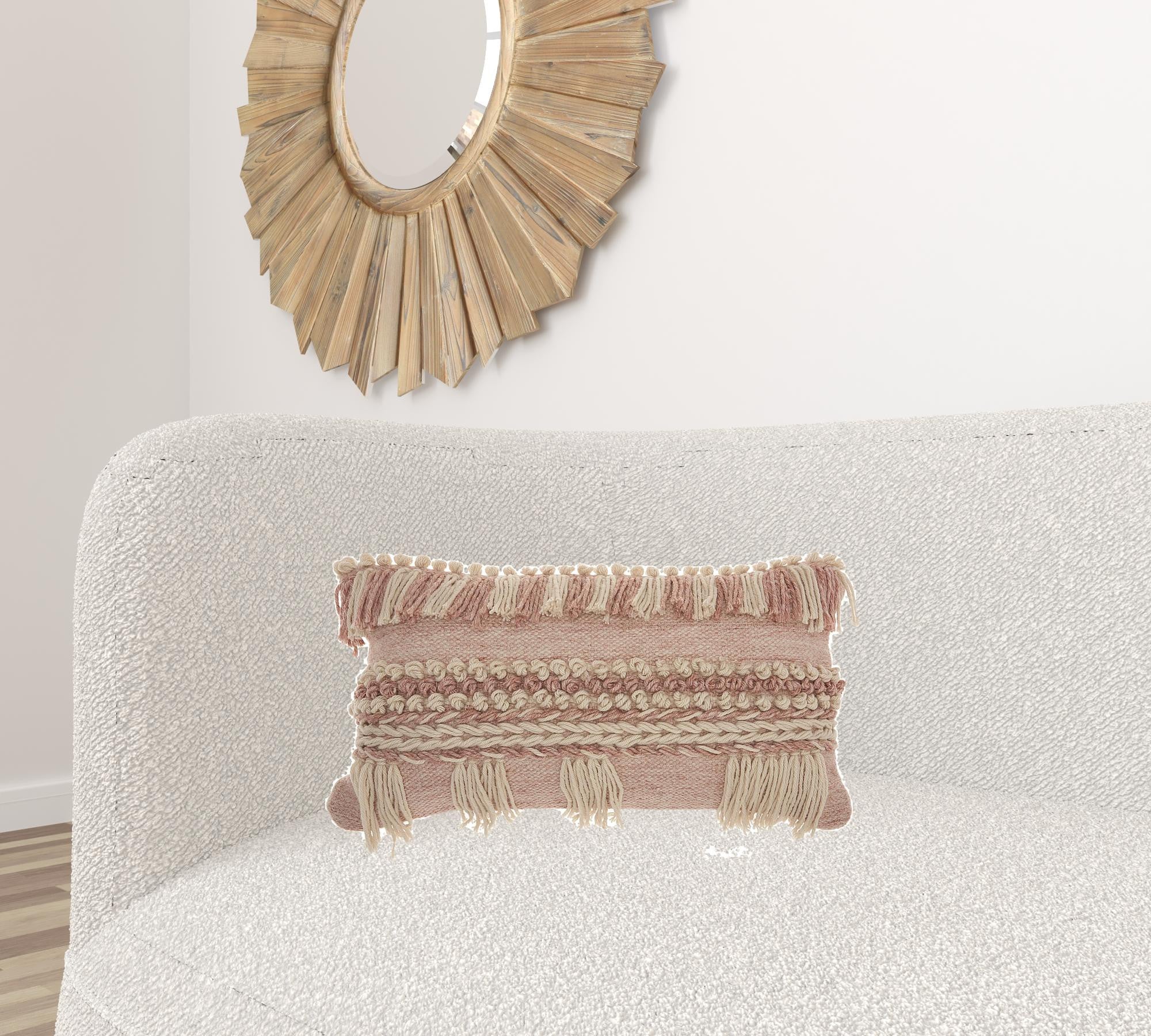 Tea Pink And White Macrame Lumbar Pillow