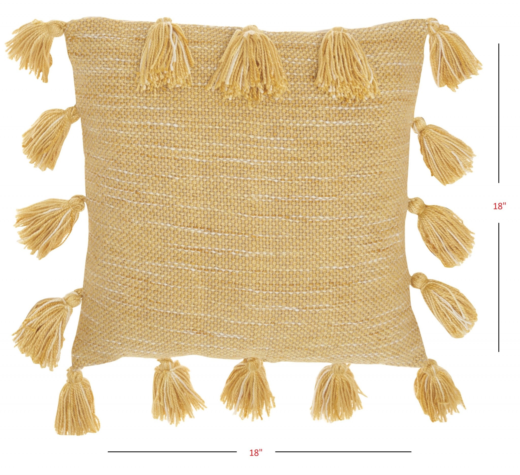 18" Yellow Polyester Blend Throw Pillow With Tassels