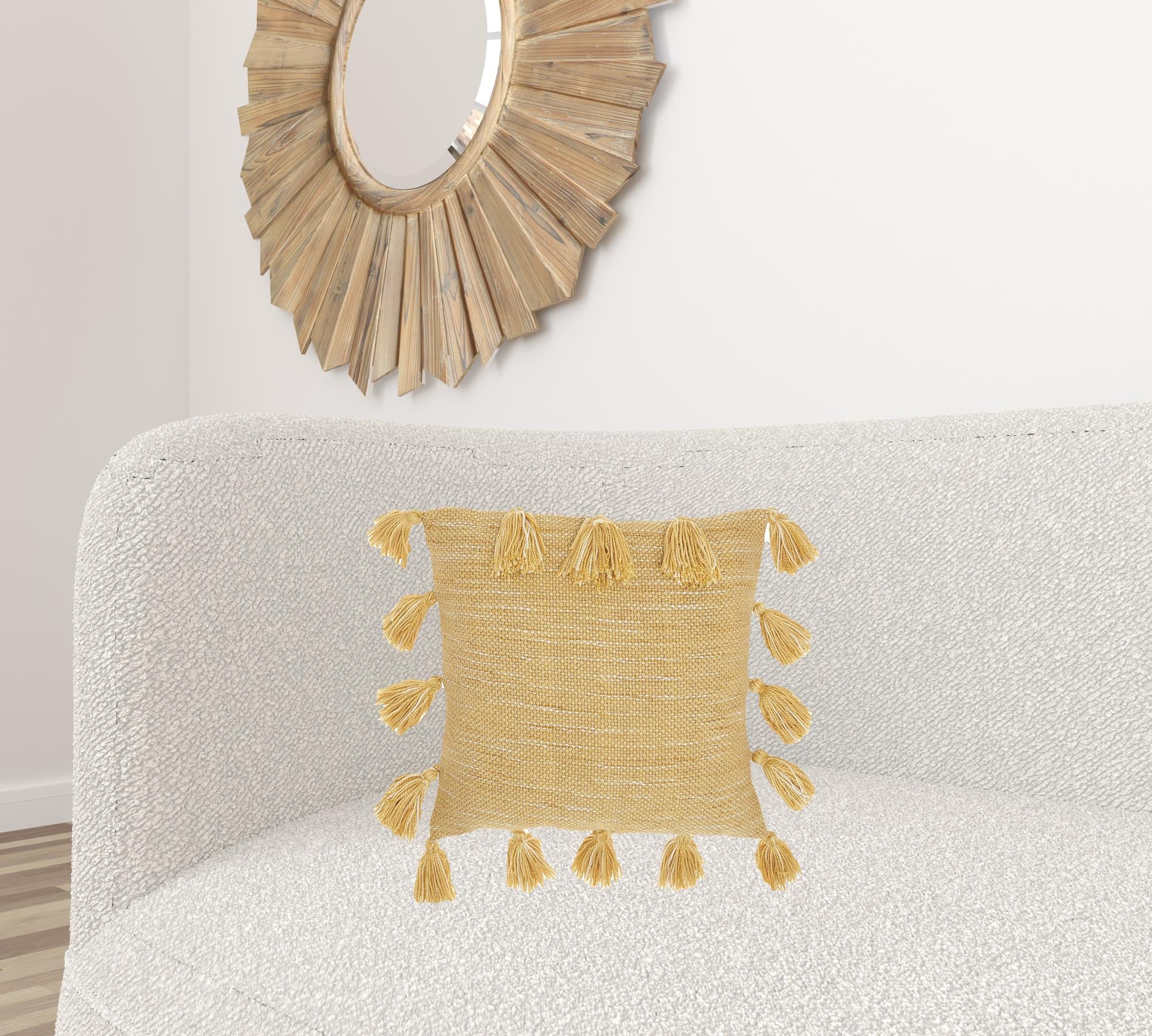 Yellow Tasseled Throw Pillow