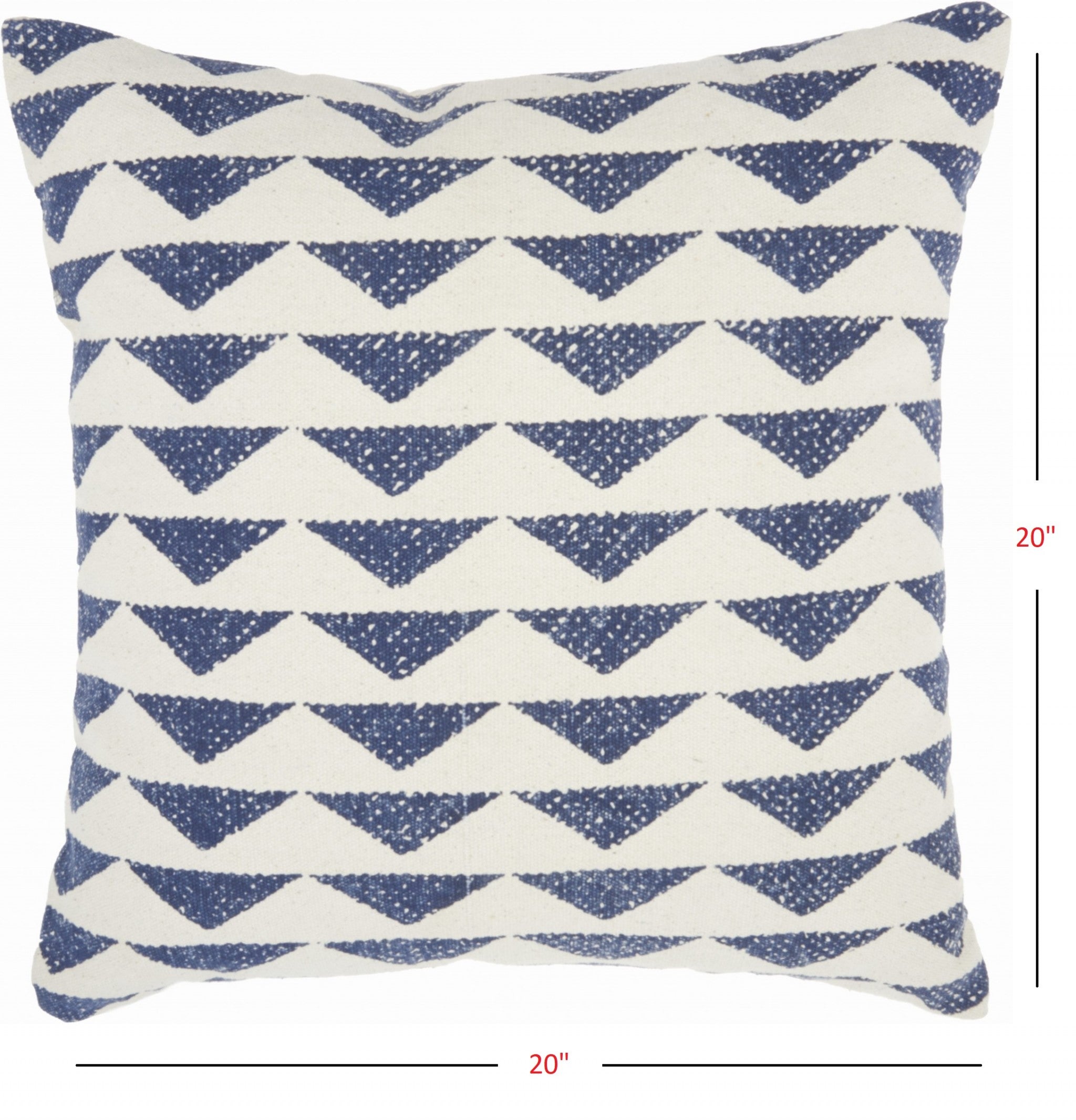 20" Navy Blue And Ivory Triangles Throw Pillow