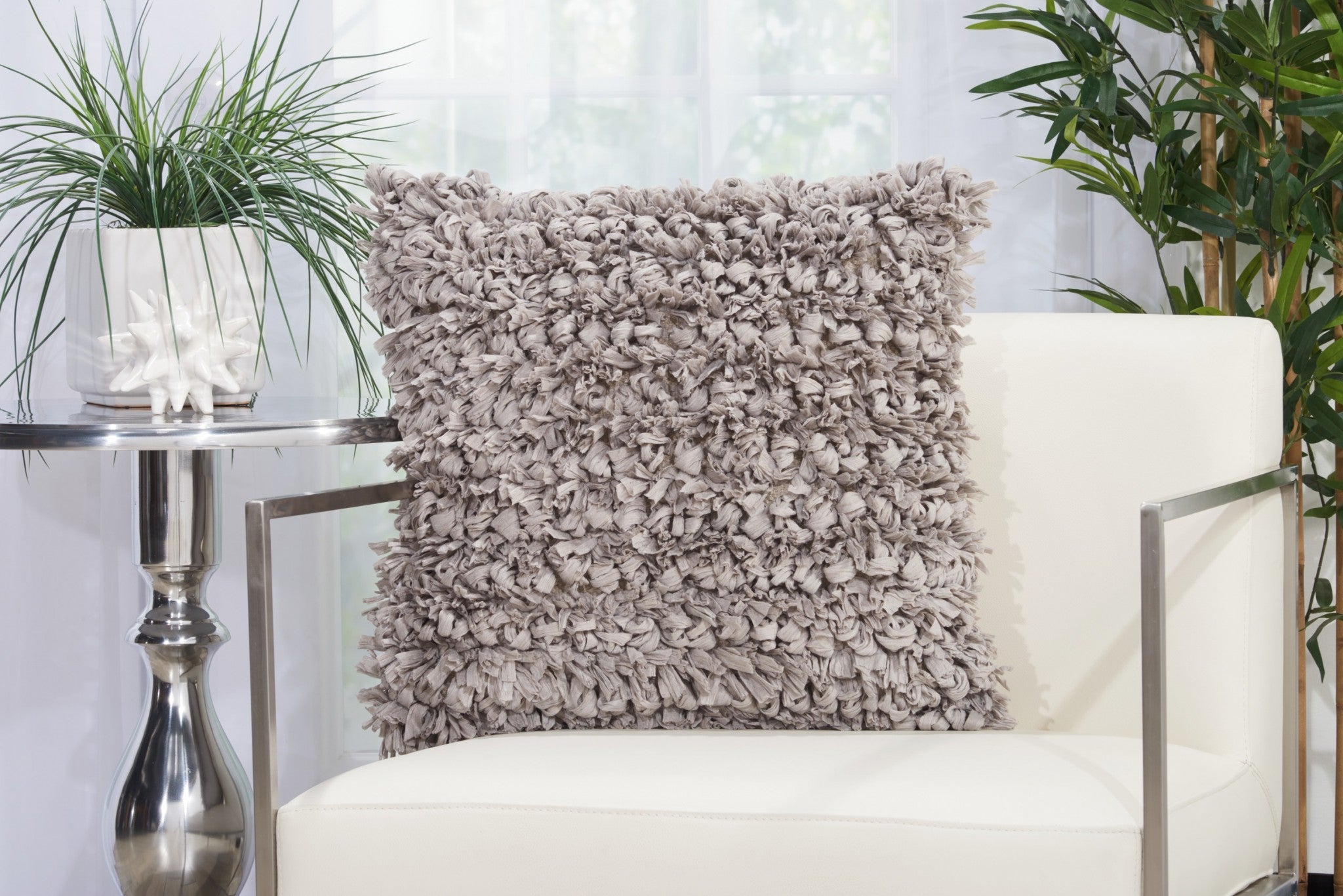 Loose Luscious Shag Light Gray Throw Pillow