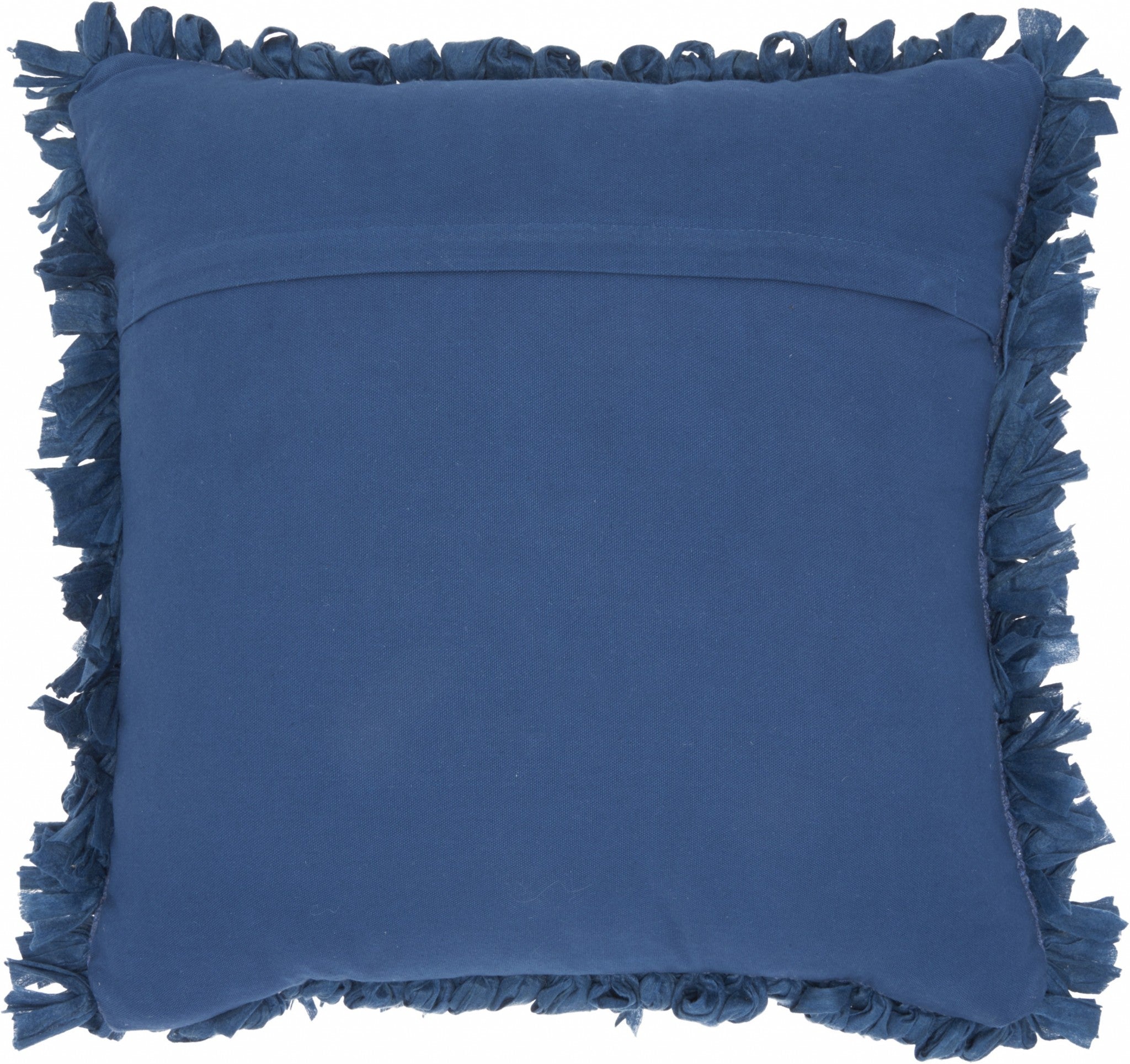 20" X 20" Dark Blue Cotton Blend Pillow With Shag