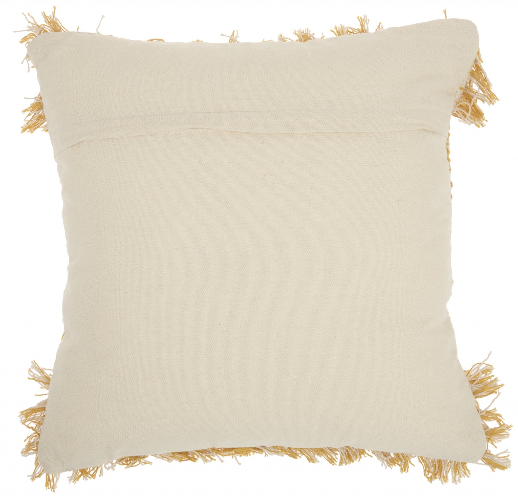 20" Yellow and Ivory Geometric Cotton Throw Pillow With Fringe