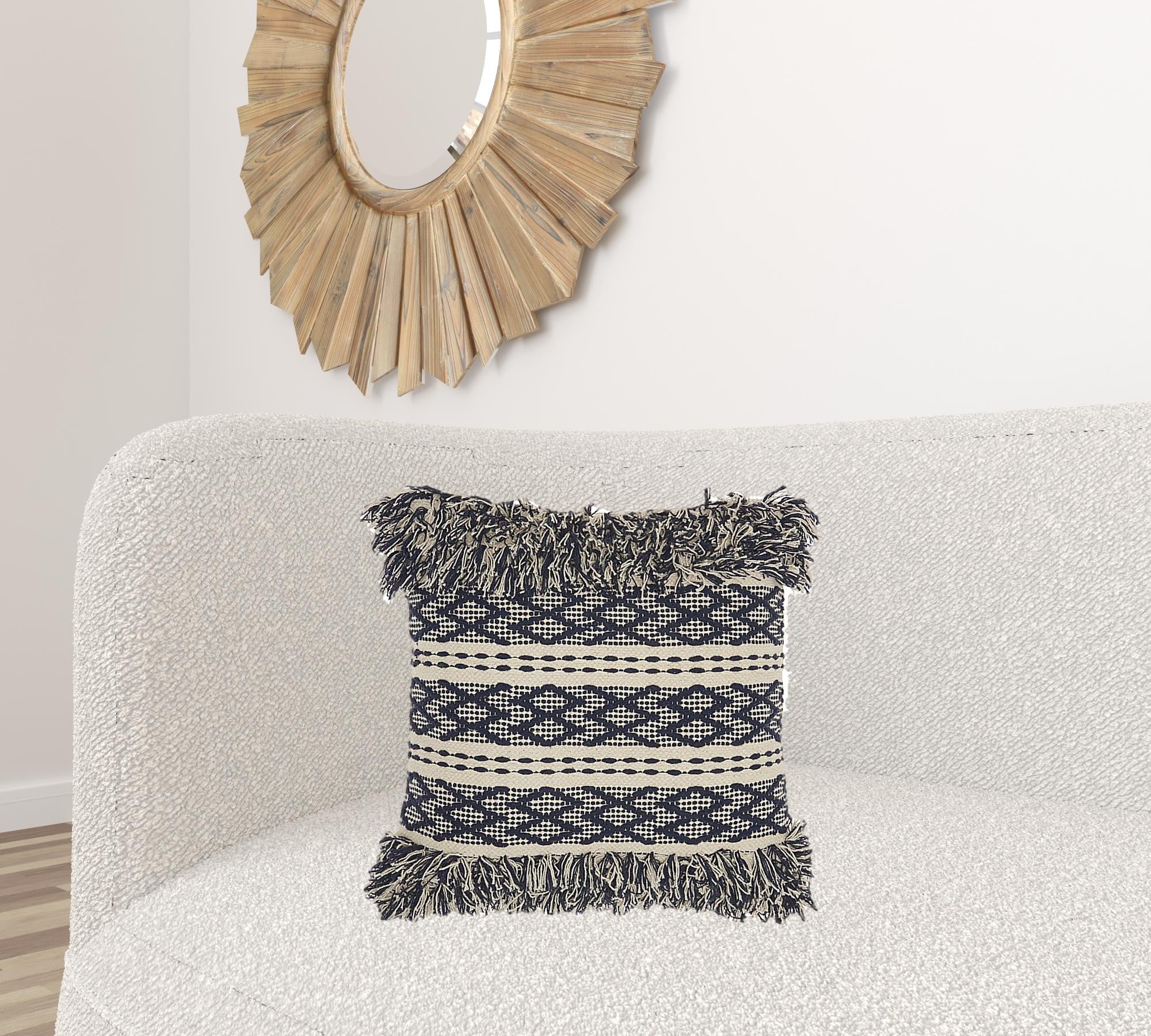 Navy And Ivory Textured Throw Pillow