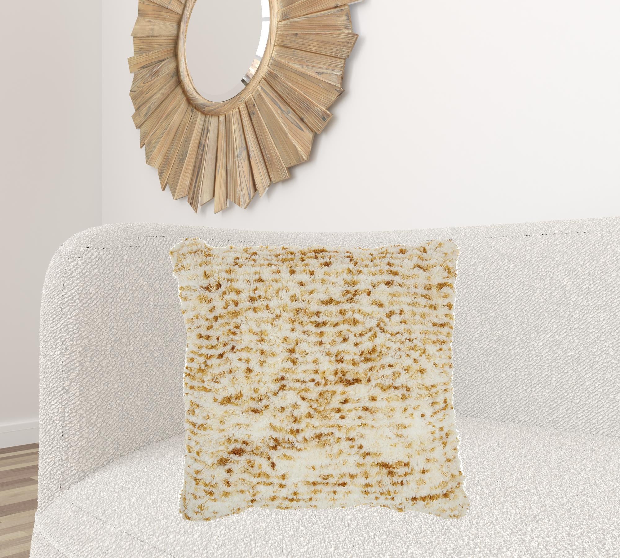 Soft Shaggy Yellow And White Spotted Throw Pillow