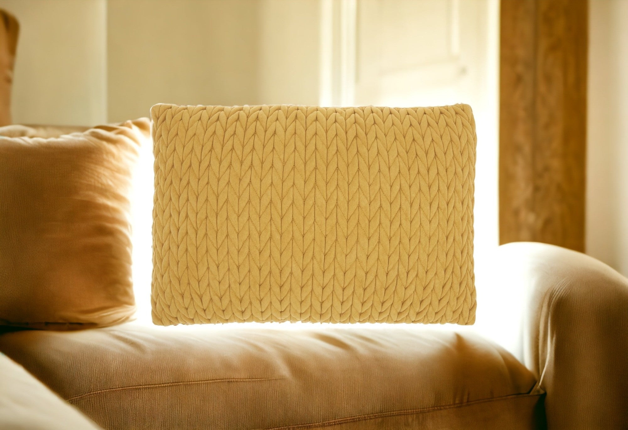 14" X 20" Mustard Yellow Braided Polyester Zippered Pillow