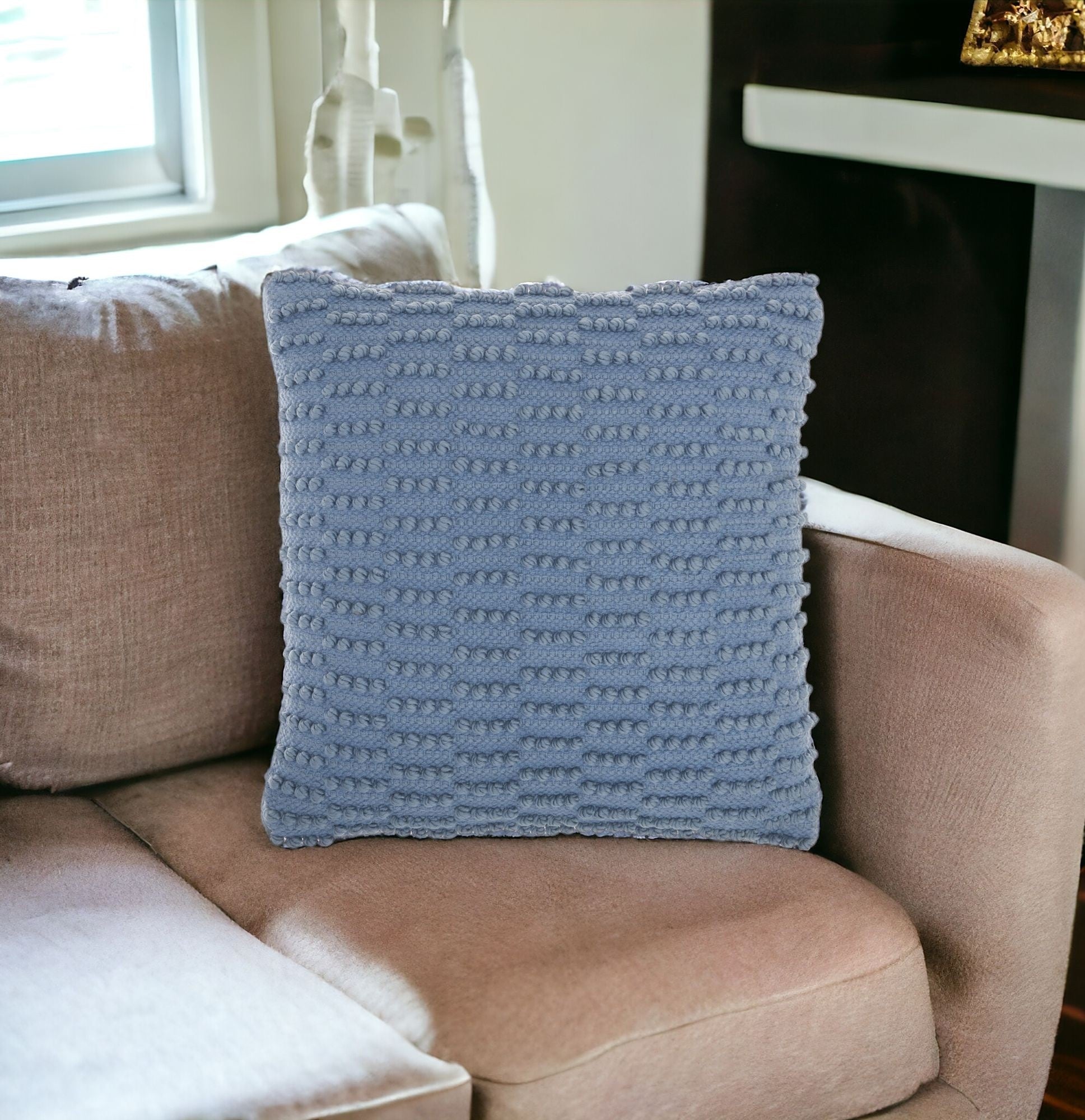 Ocean Blue Textured Broken Stripes Throw Pillow