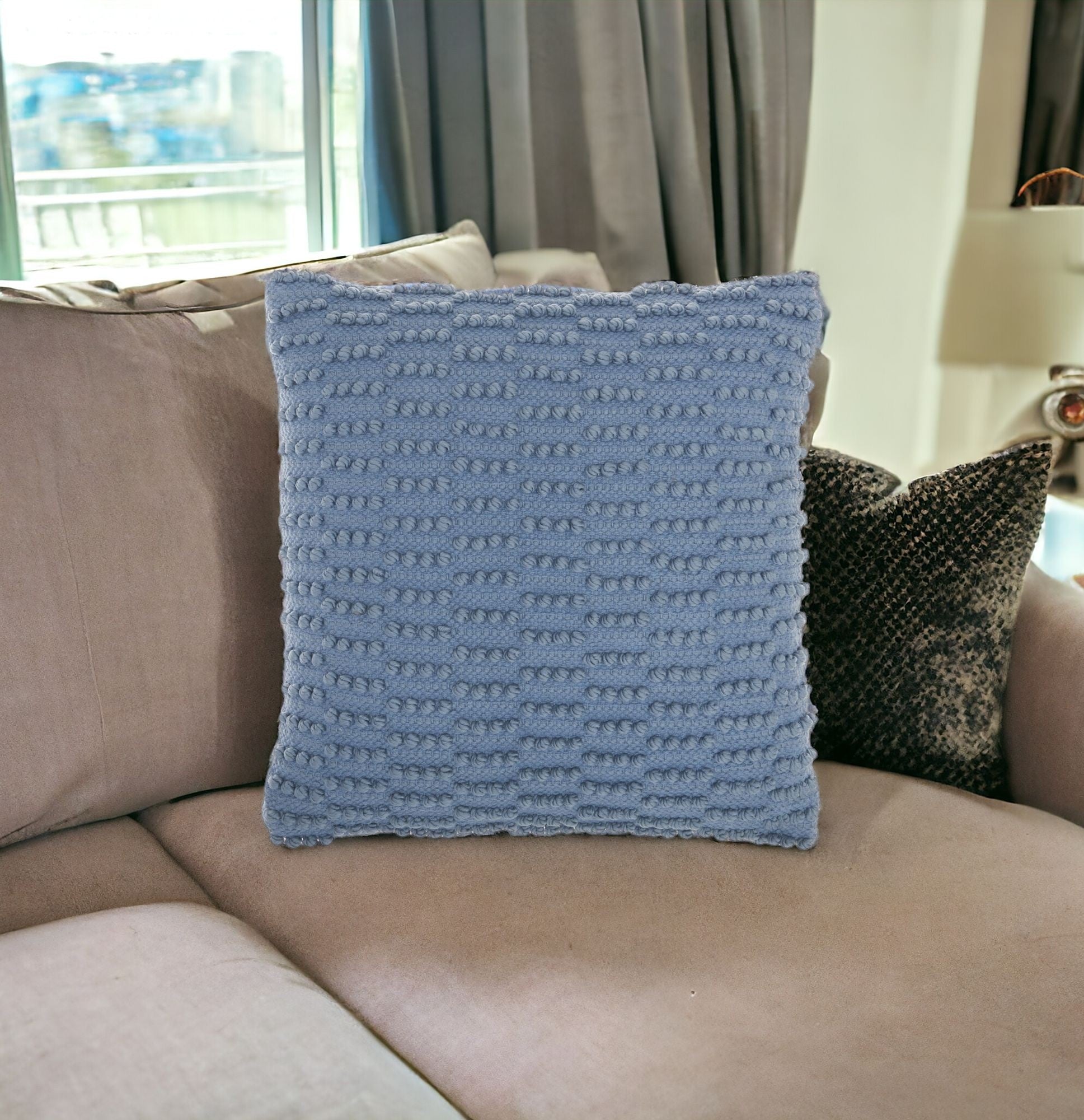 Ocean Blue Textured Broken Stripes Throw Pillow