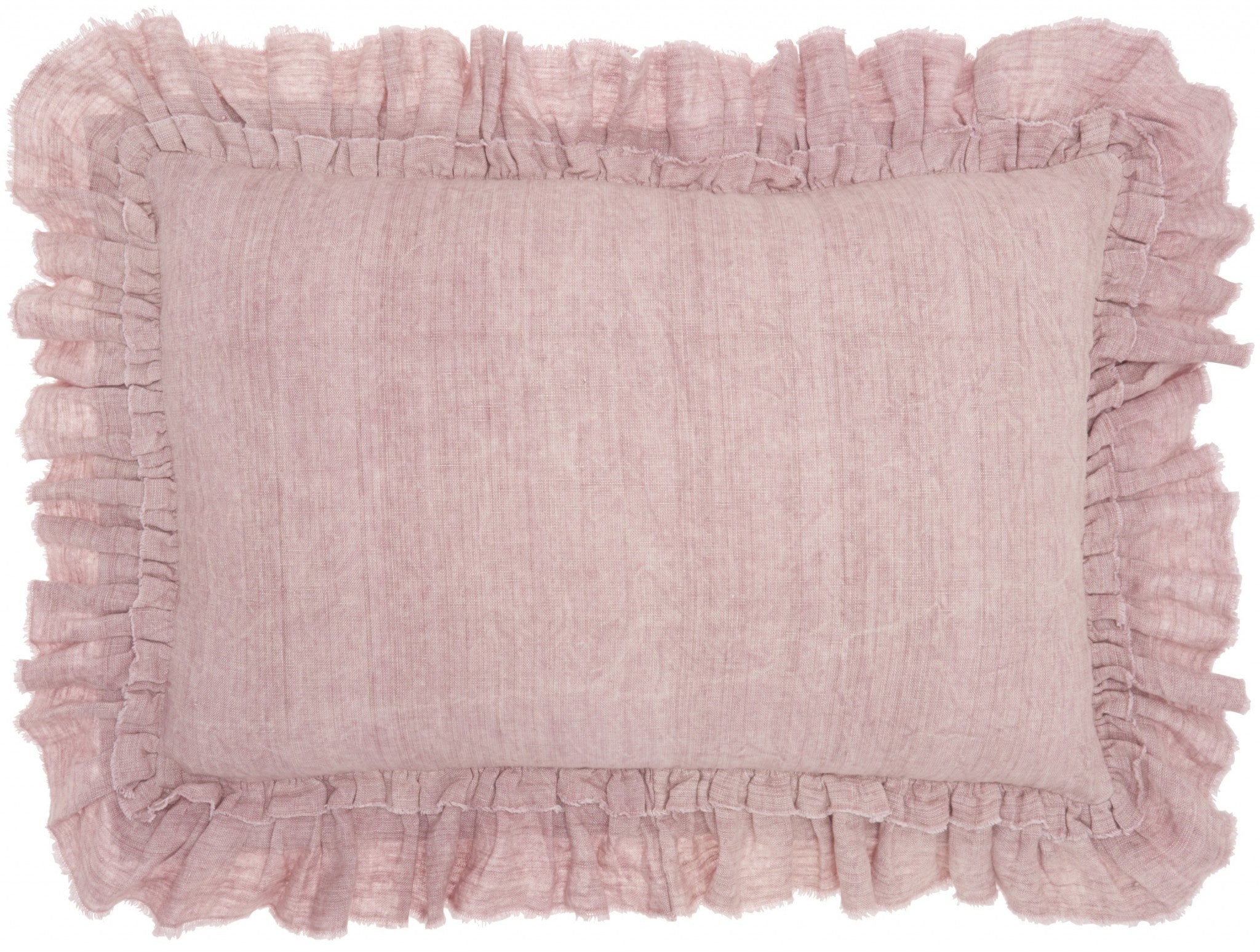 16" X 24" Pink Throw Pillow With Ruffled Edges