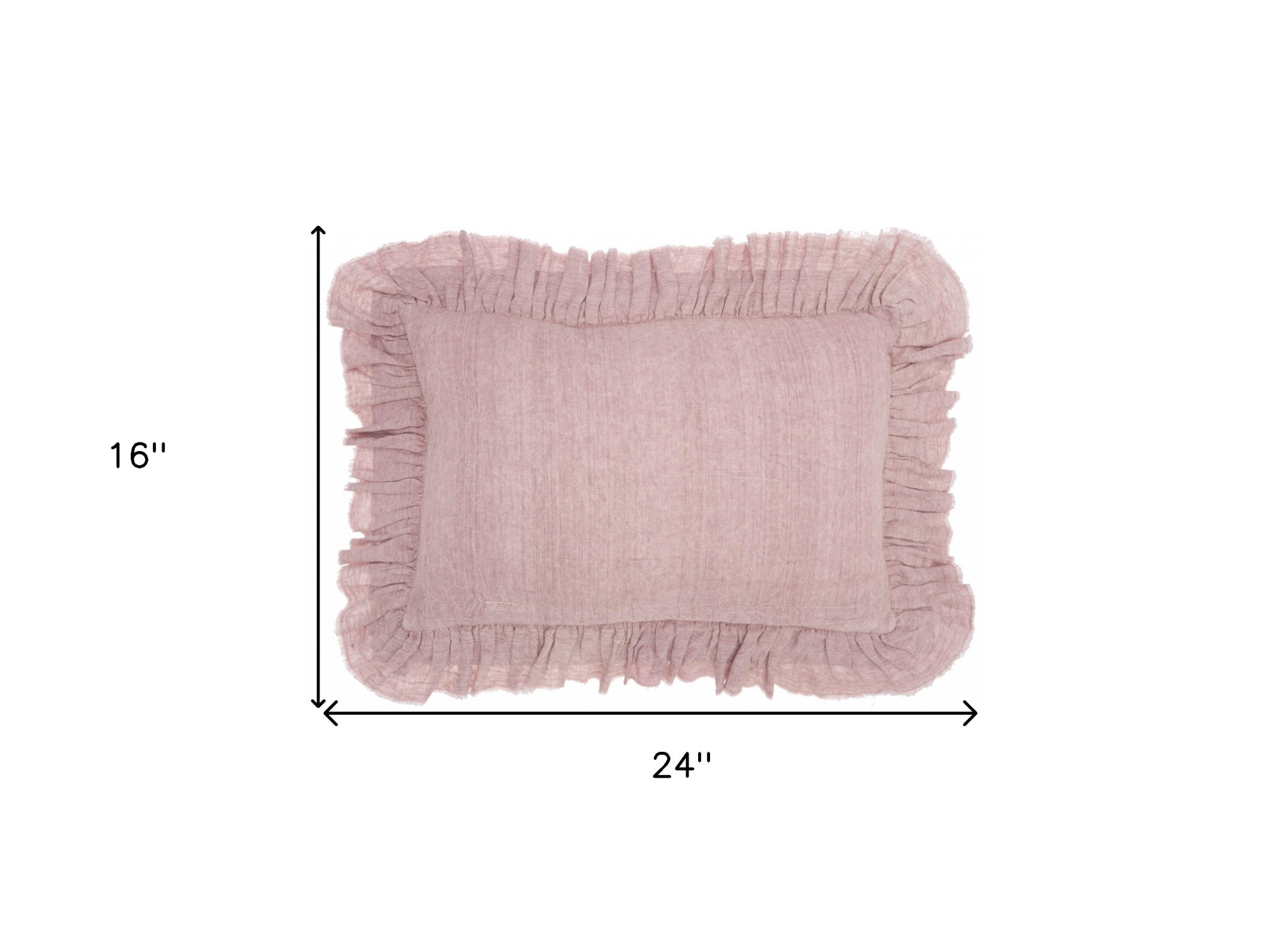 16" X 24" Pink Throw Pillow With Ruffled Edges