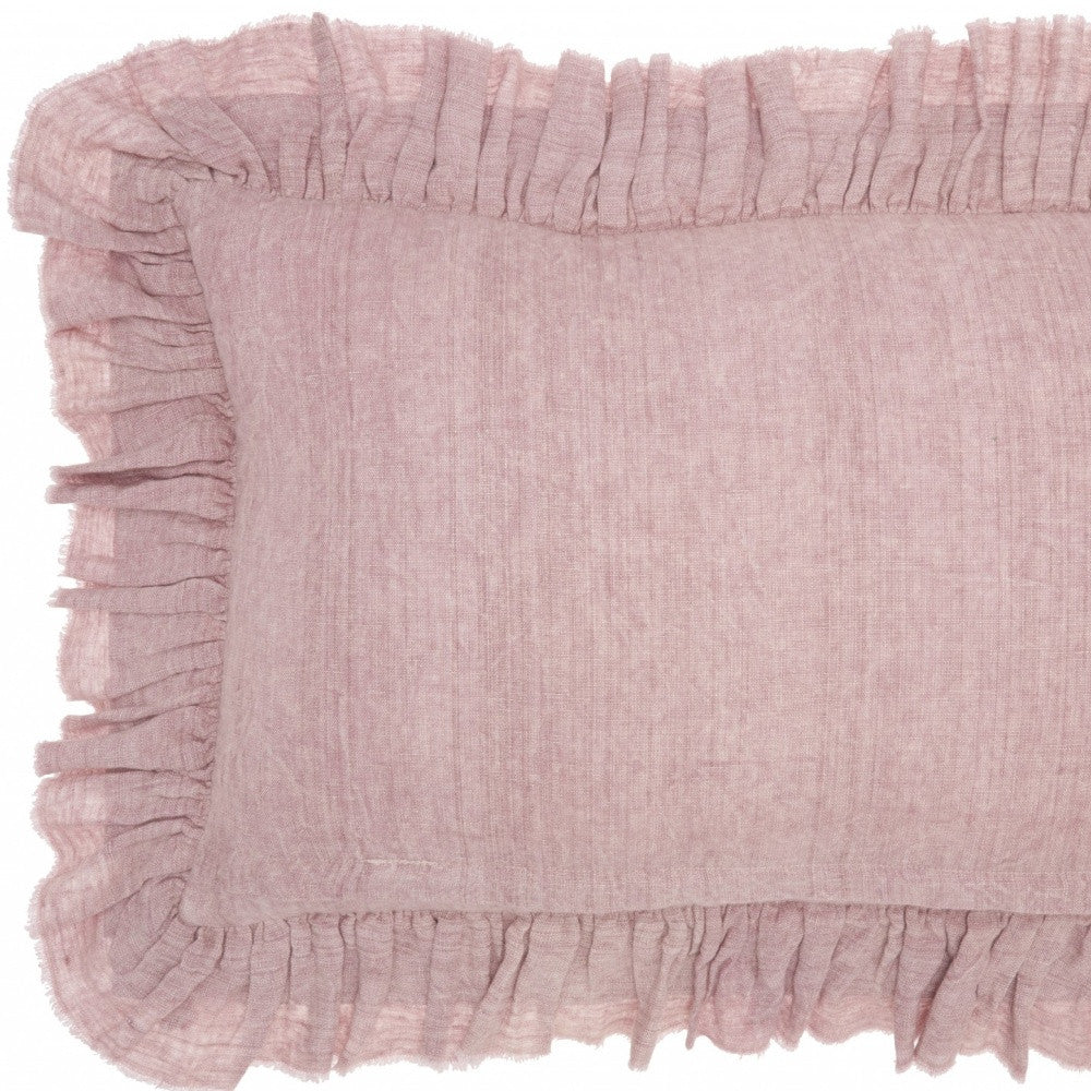 16" X 24" Pink Throw Pillow With Ruffled Edges