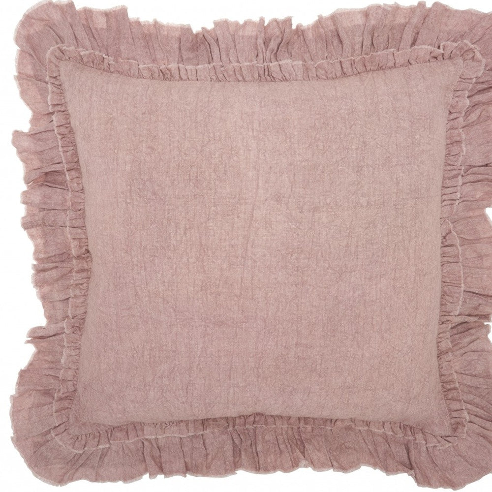 24" Pink Pillow With Ruffled Edges