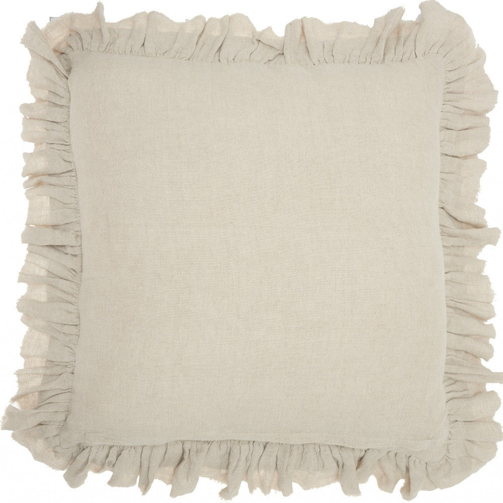 24" Beige Pillow With Ruffled Edges