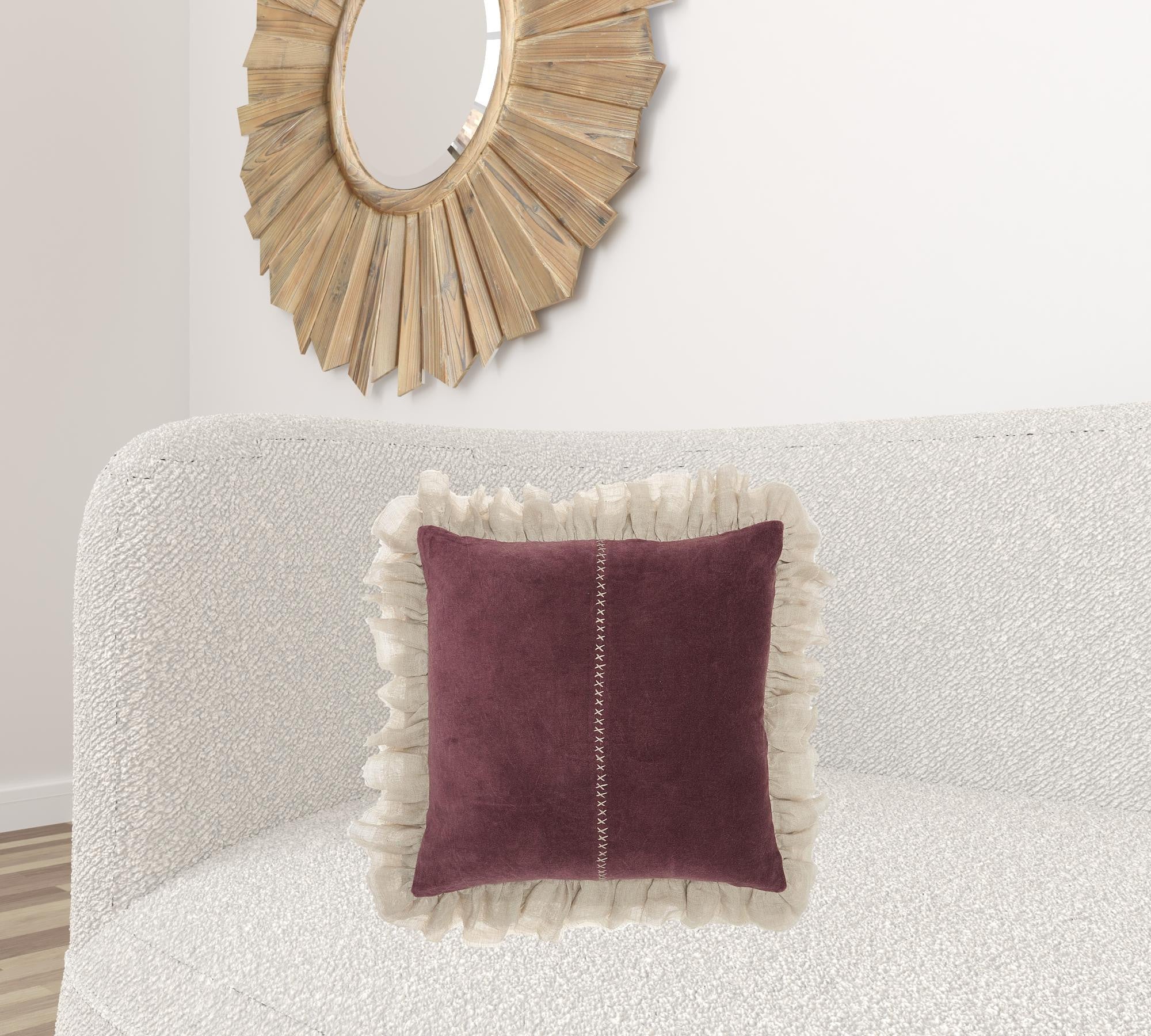 Wide Tasseled Marble Maroon Throw Pillow