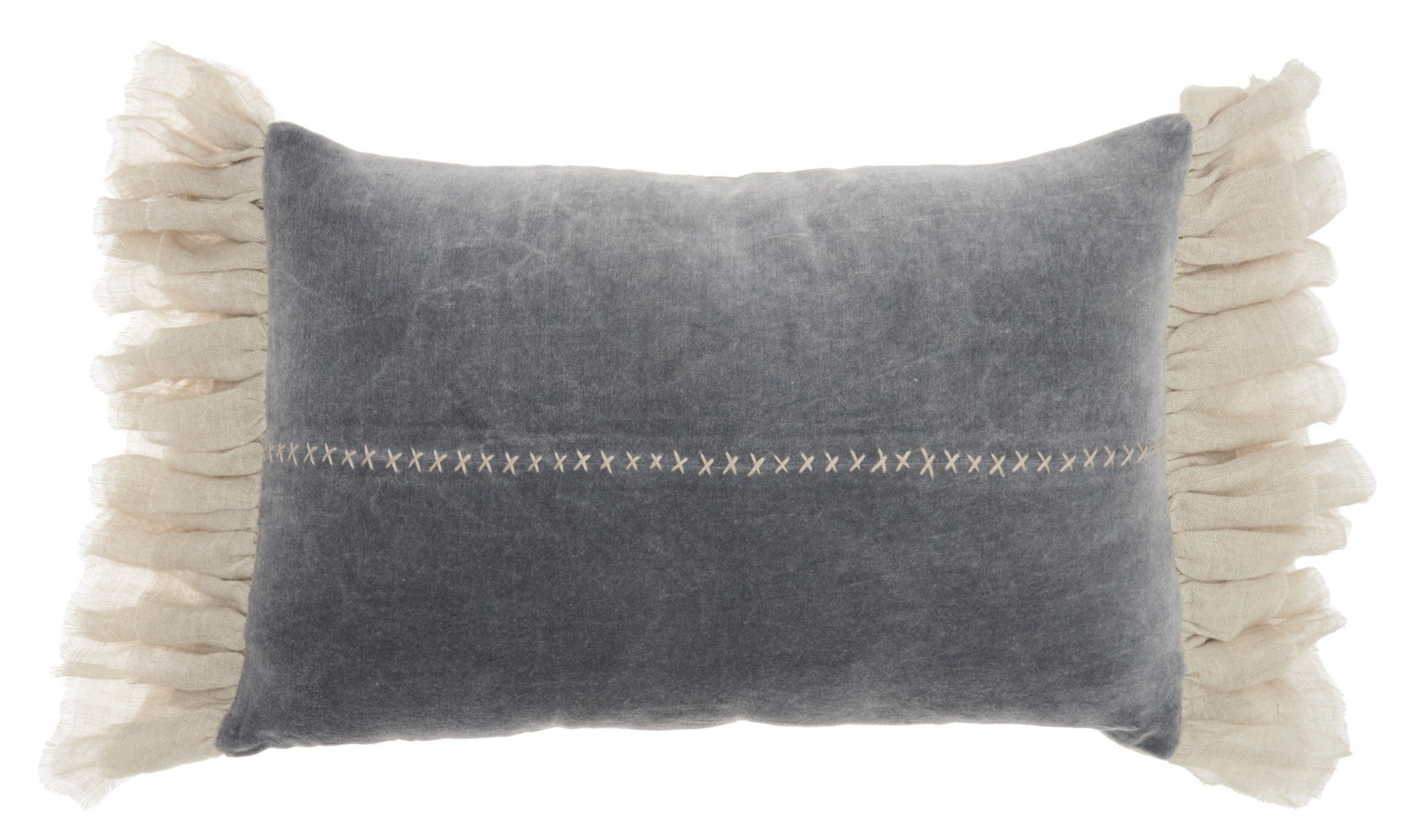 14" X 22" Steel Blue Pillow With Tassels Edges