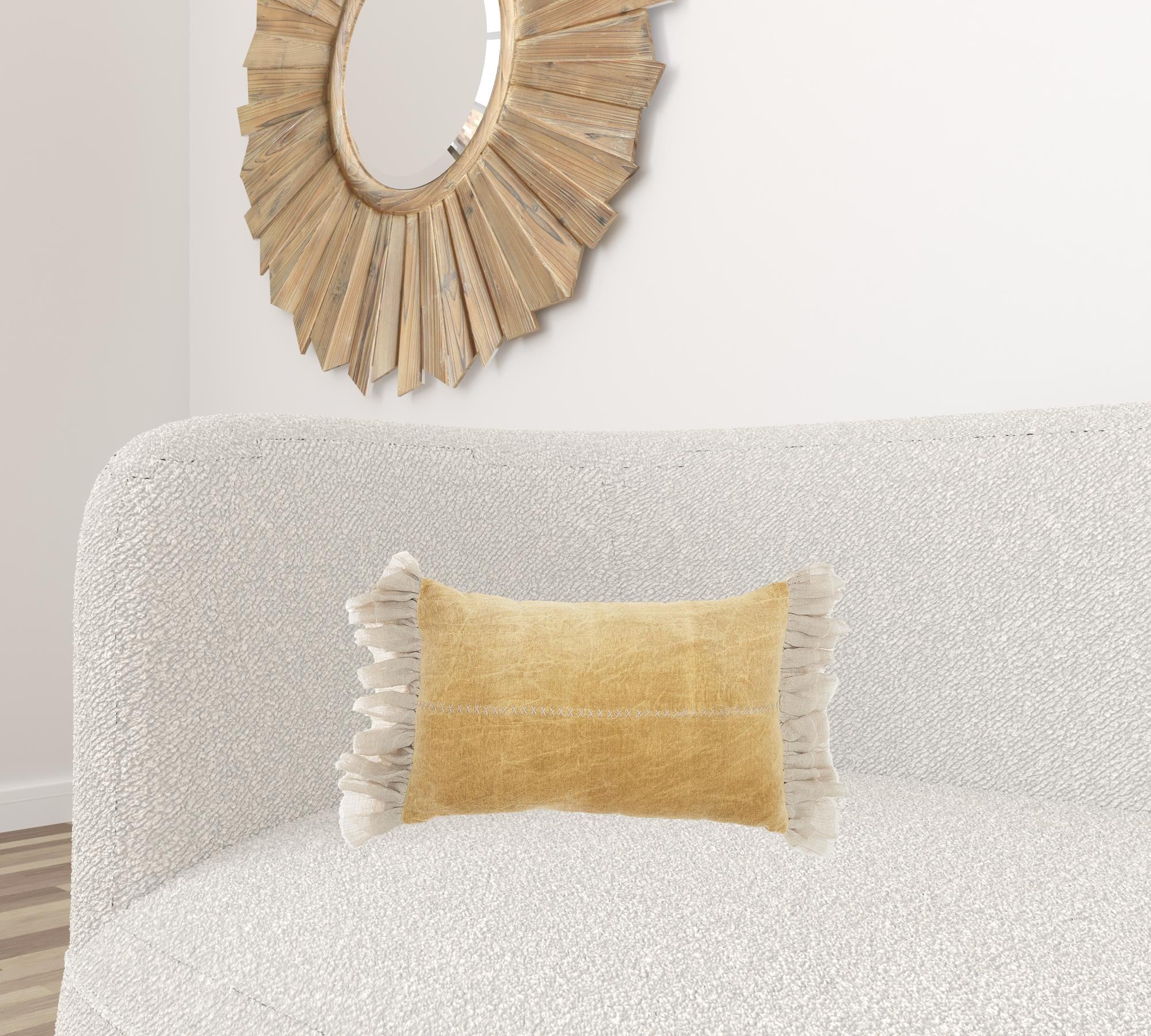 Wide Tasseled Marble Yellow Lumbar Pillow