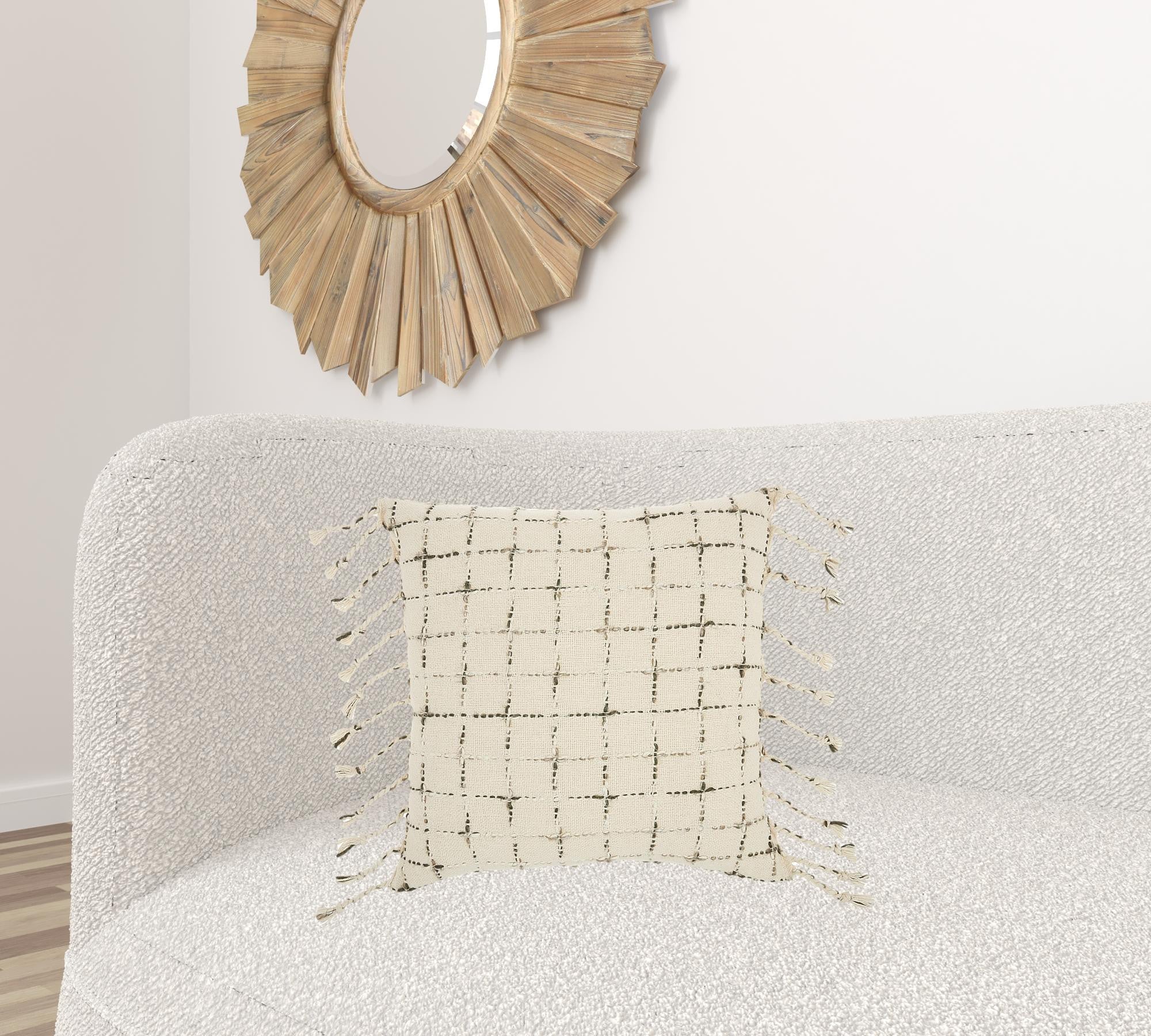 Brown And White Grid Detail Throw Pillow