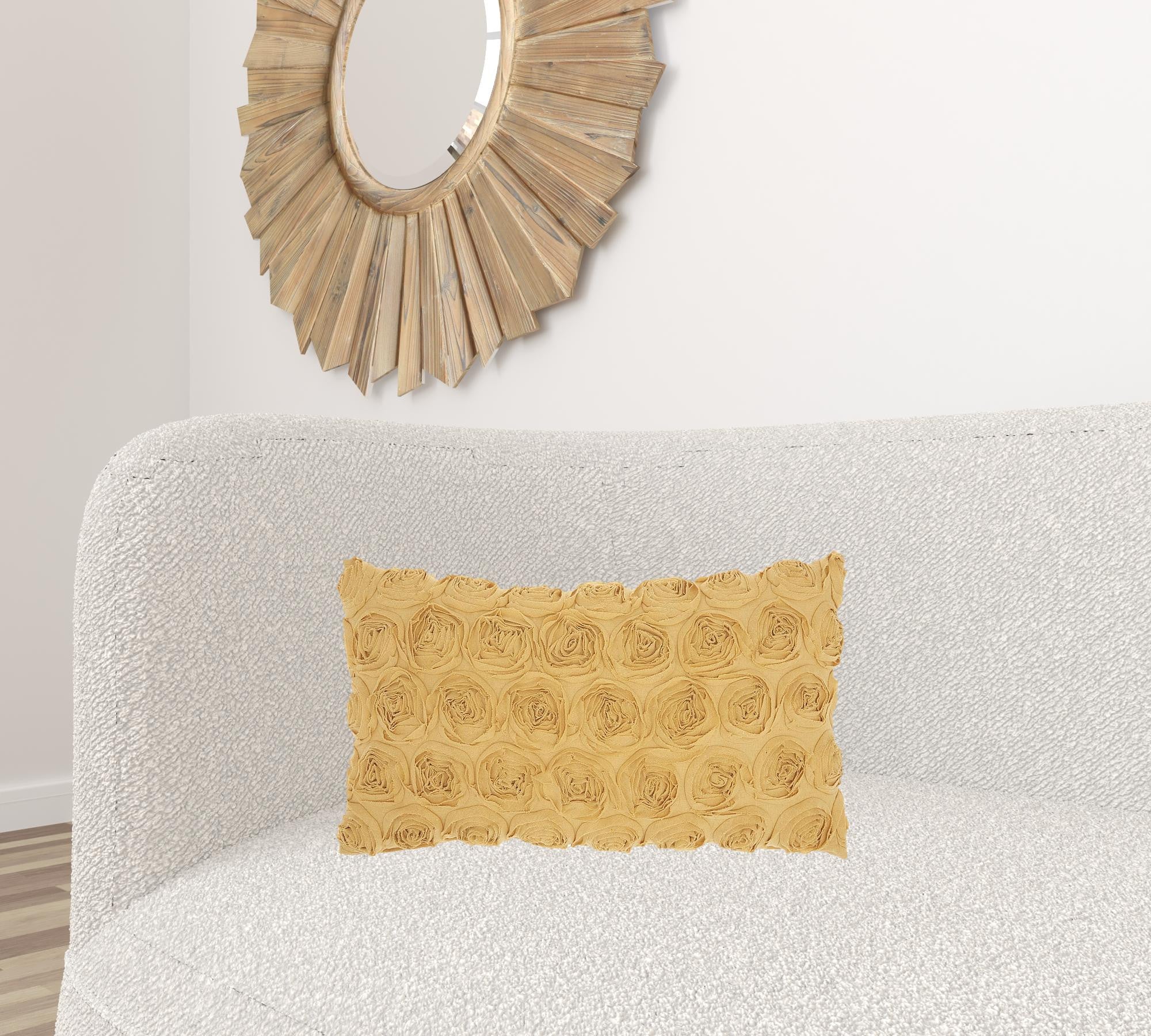 Yellow Embossed Rose Lumbar Pillow