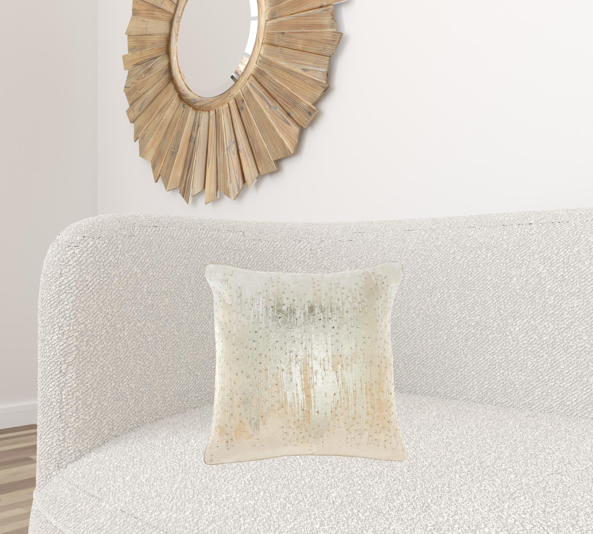 Cream Sequined Ombre Throw Pillow